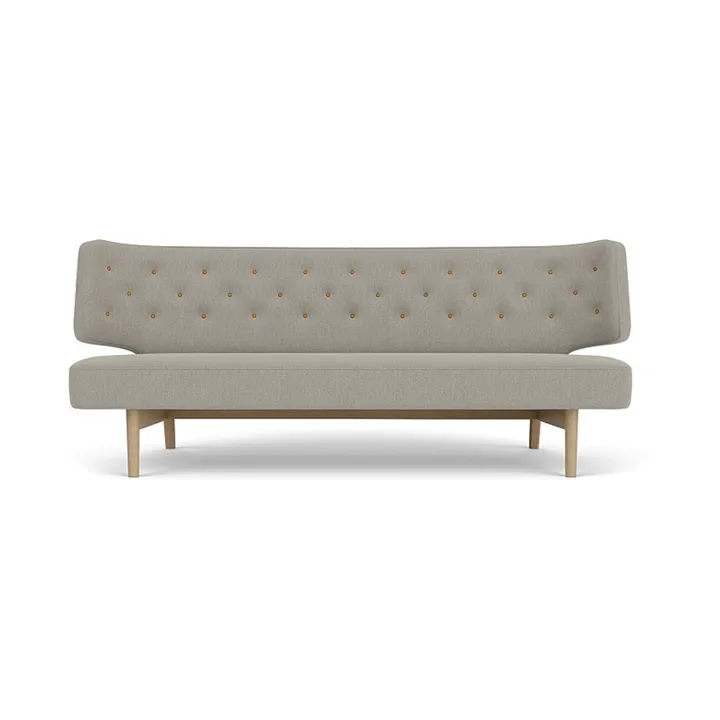 Radiohus Sofa entièrement tapissé RE-WOOL PC1T Global HR BUTTONS piètement 4-Legs Base - Re-wool 218-chêne naturel, boutons en cuir, 2 places - Audo Copenhagen