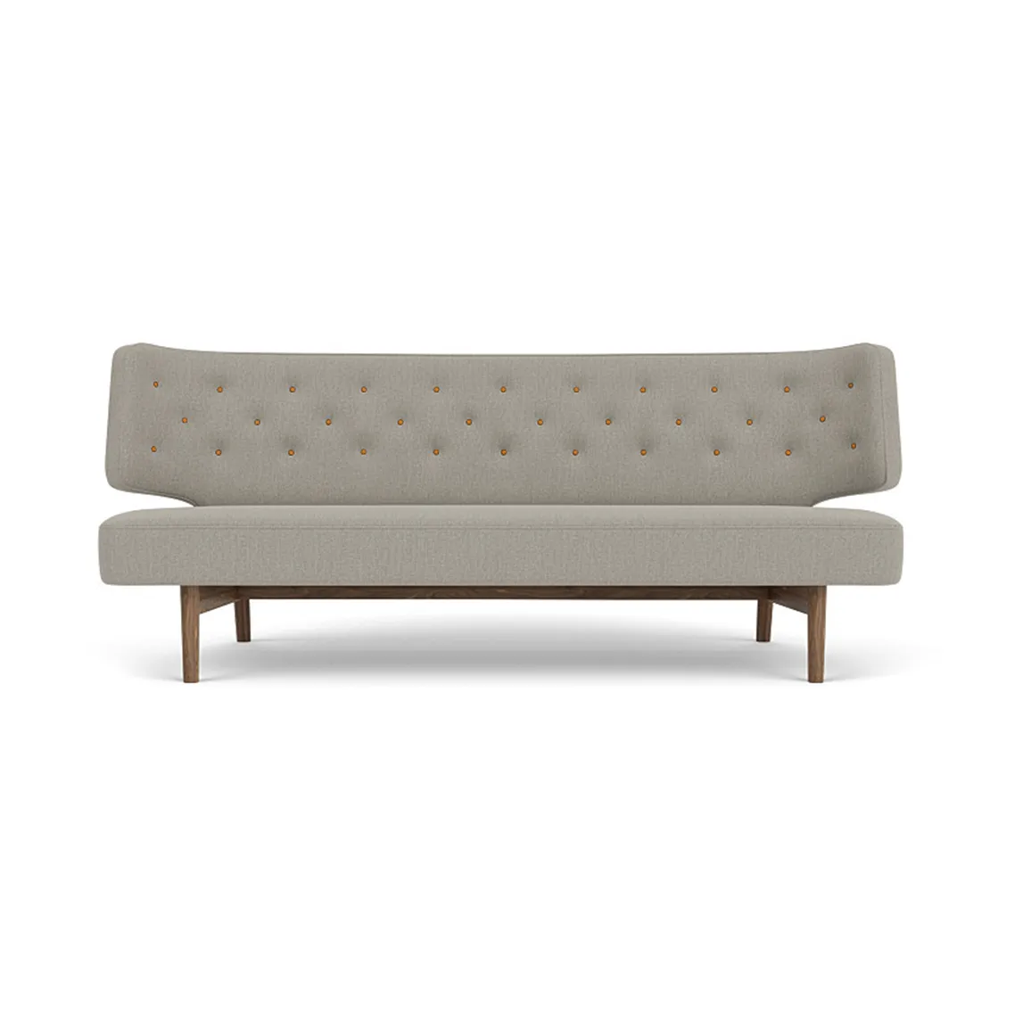 Radiohus Sofa entièrement tapissé RE-WOOL PC1T Global HR BUTTONS piètement 4-Legs Base, Re-wool 218-noyer, boutons en cuir, 2 places Audo Copenhagen