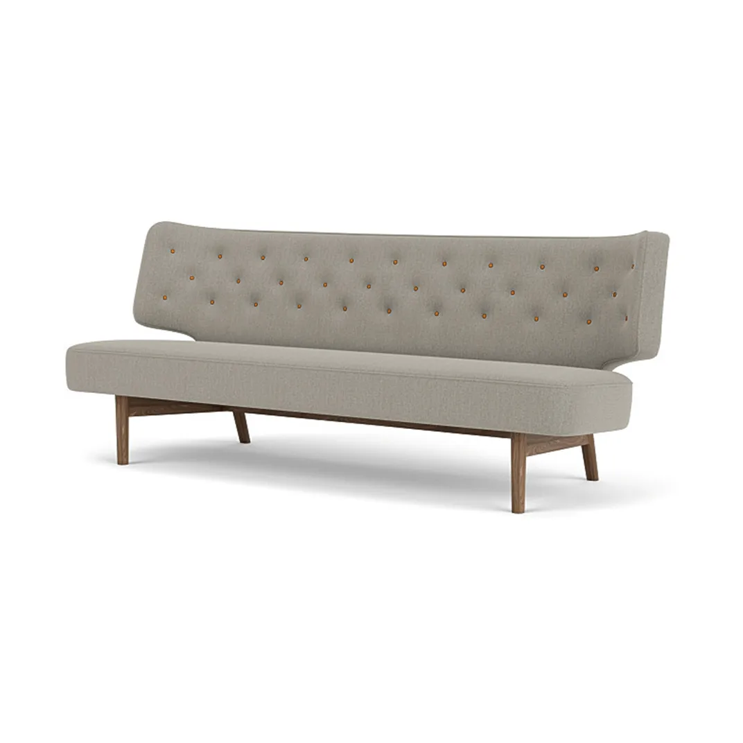 Radiohus Sofa entièrement tapissé RE-WOOL PC1T Global HR BUTTONS piètement 4-Legs Base, Re-wool 218-noyer, boutons en cuir, 2 places Audo Copenhagen