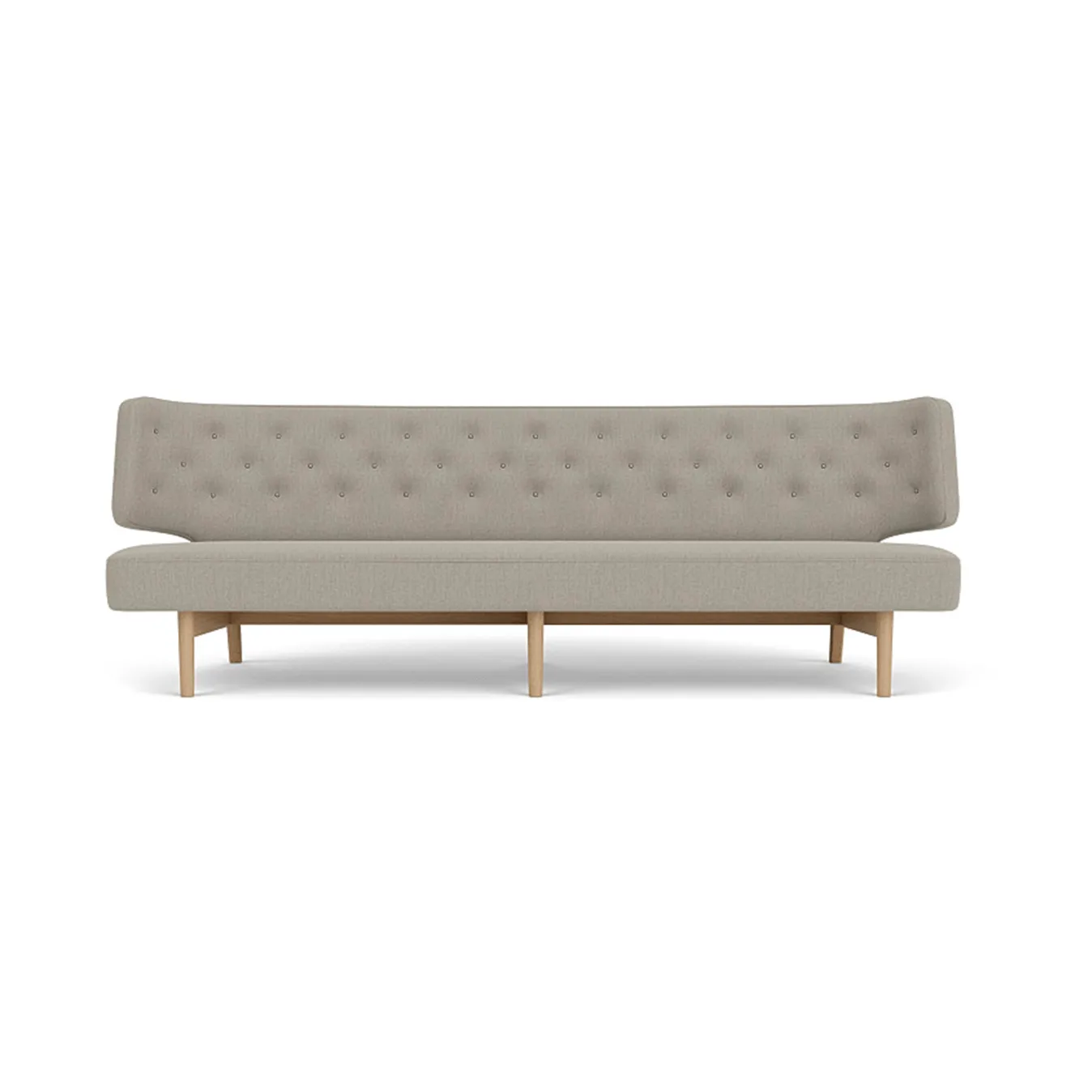 Radiohus Sofa entièrement tapissé RE-WOOL PC1T Global HR BUTTONS piètement 4-Legs Base, Re-wool 218-chêne naturel, boutons en cuir, 3 places Audo Copenhagen