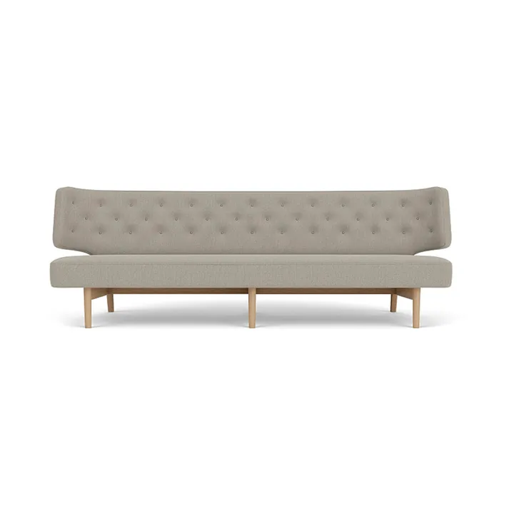 Radiohus Sofa entièrement tapissé RE-WOOL PC1T Global HR BUTTONS piètement 4-Legs Base - Re-wool 218-chêne naturel, boutons en cuir, 3 places - Audo Copenhagen