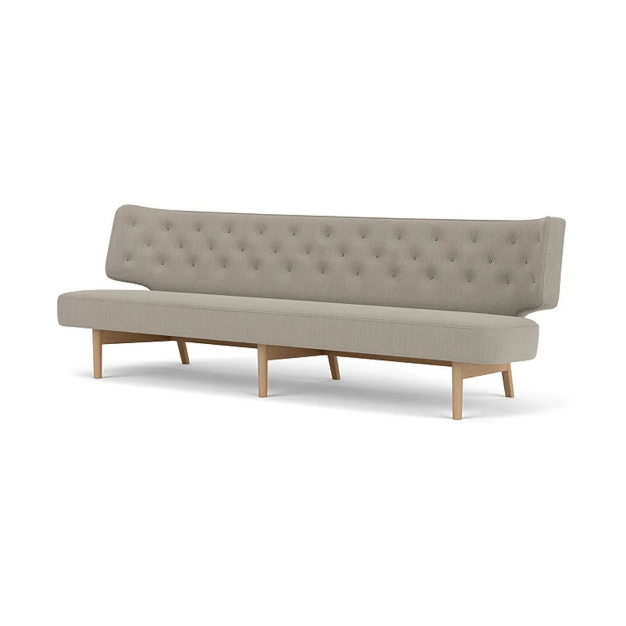 Radiohus Sofa entièrement tapissé RE-WOOL PC1T Global HR BUTTONS piètement 4-Legs Base, Re-wool 218-chêne naturel, boutons en cuir, 3 places Audo Copenhagen