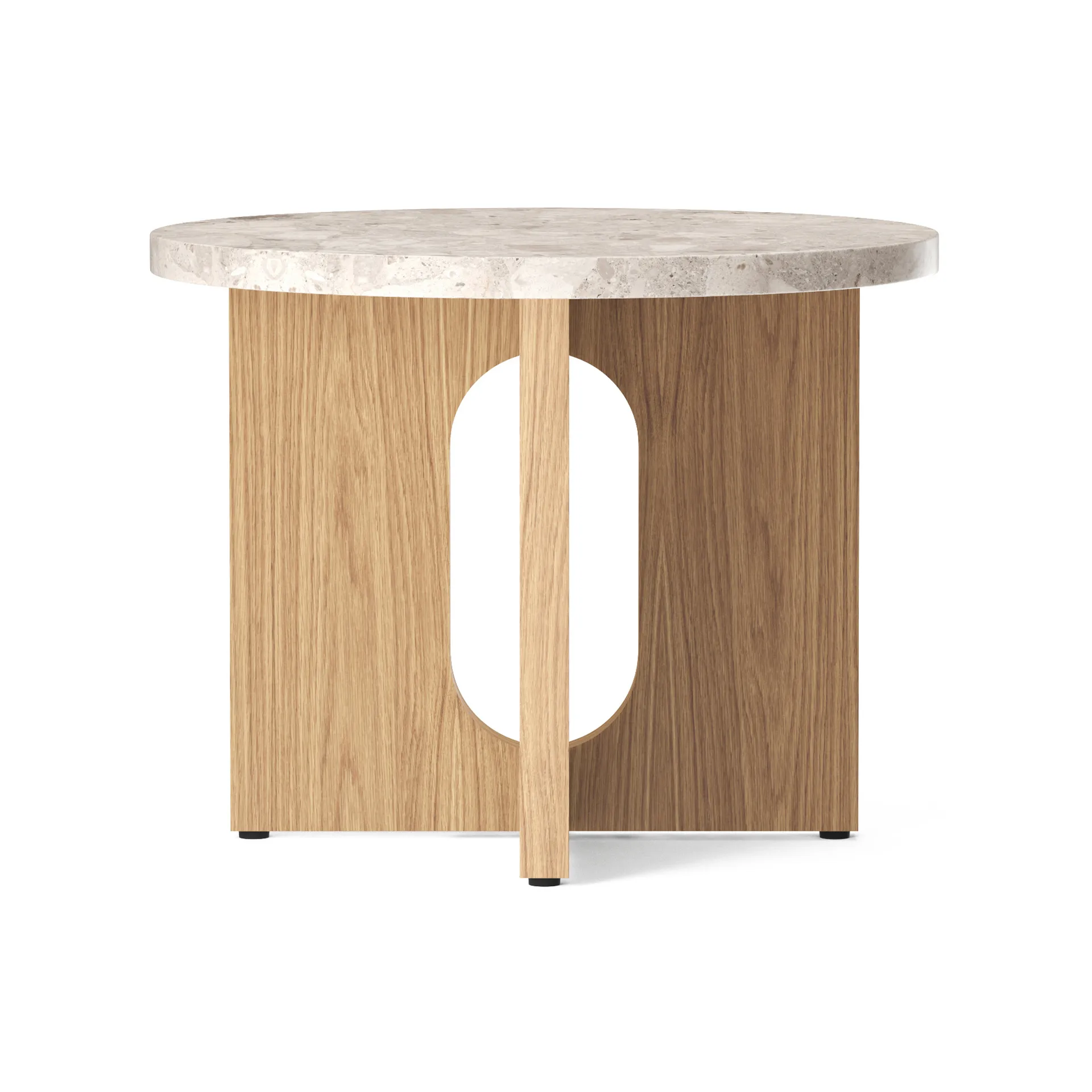 Table d’appoint Androgyne Ø50 cm base en chêne, Plateau de table Kunis Breccia Audo Copenhagen