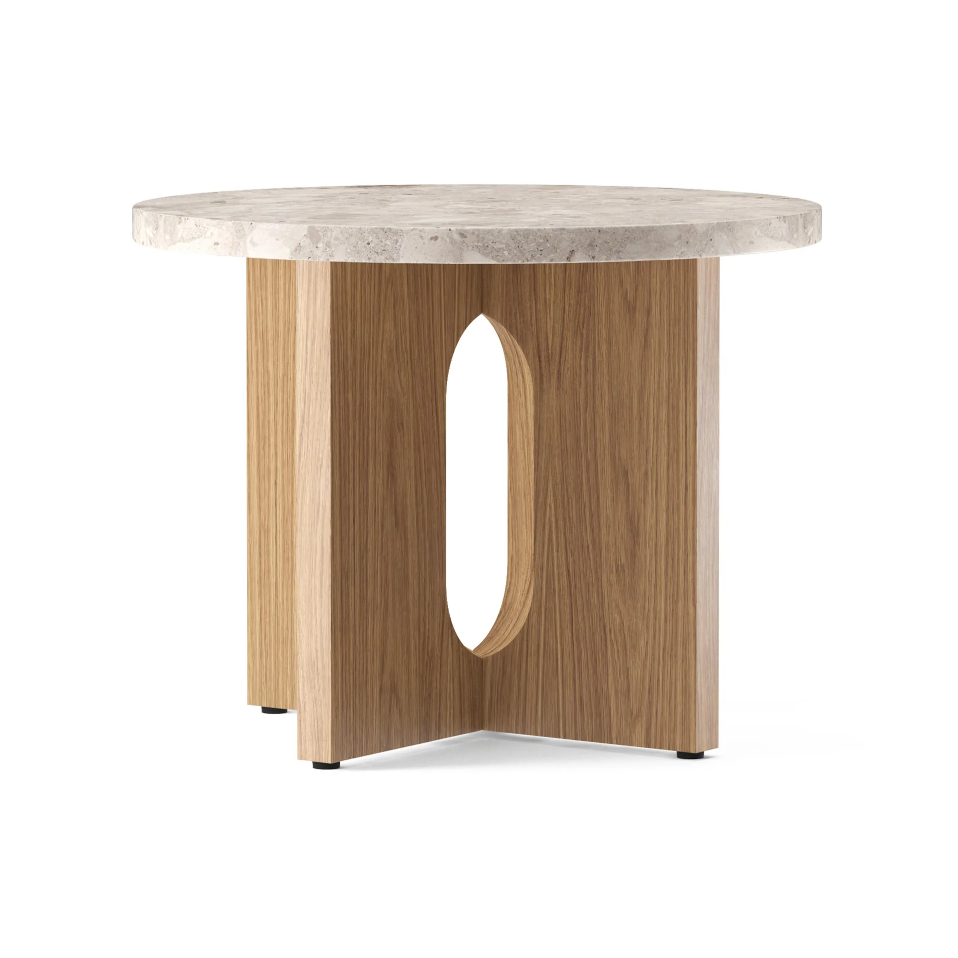 Table d’appoint Androgyne Ø50 cm base en chêne, Plateau de table Kunis Breccia Audo Copenhagen