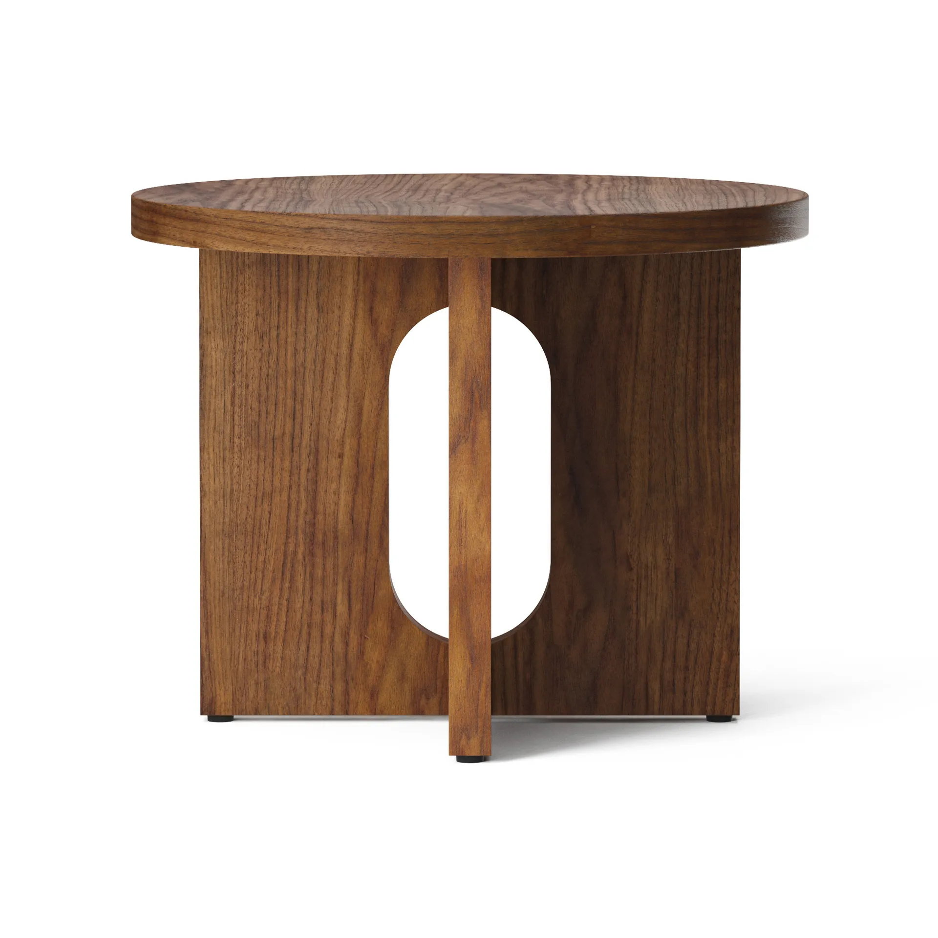 Table d’appoint Androgyne Ø50 cm base en noyer, Plateau de table en noyer Audo Copenhagen