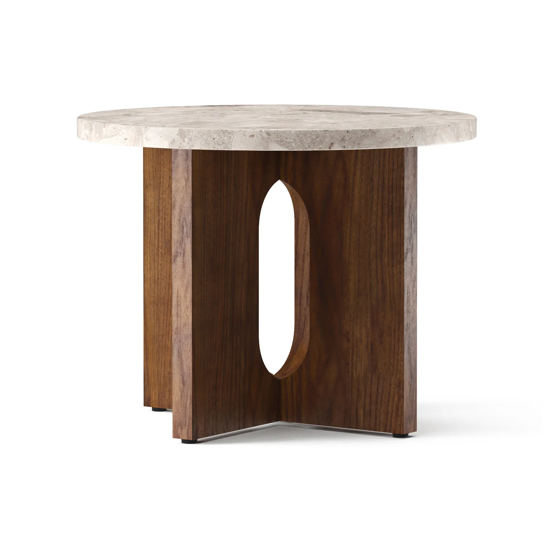Table d’appoint Androgyne Ø50 cm base en noyer, Plateau de table Kunis Breccia Audo Copenhagen