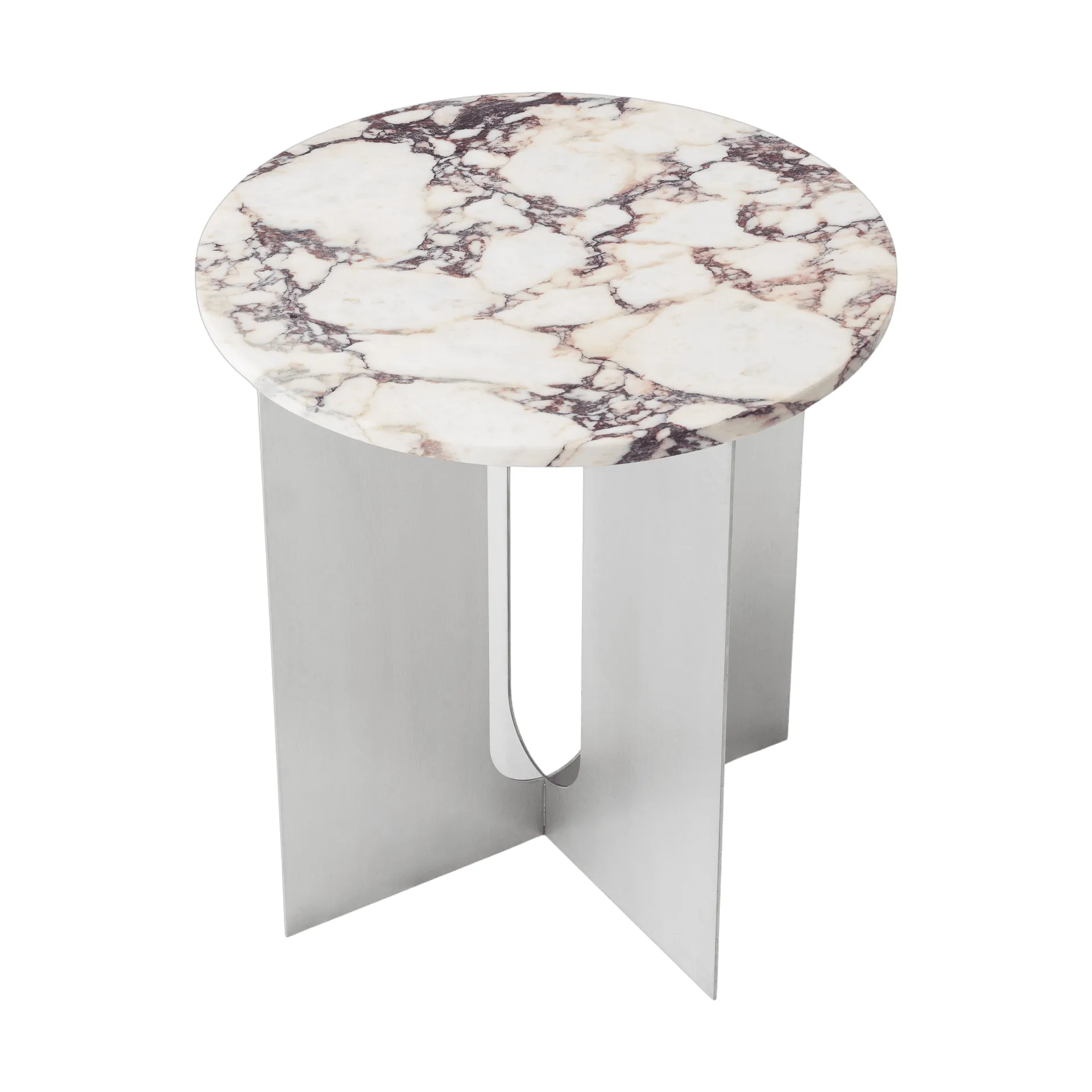 Table d'appoint Androgyne, Calacatta Viola marbre-acier brossé, Ø42 cm Audo Copenhagen