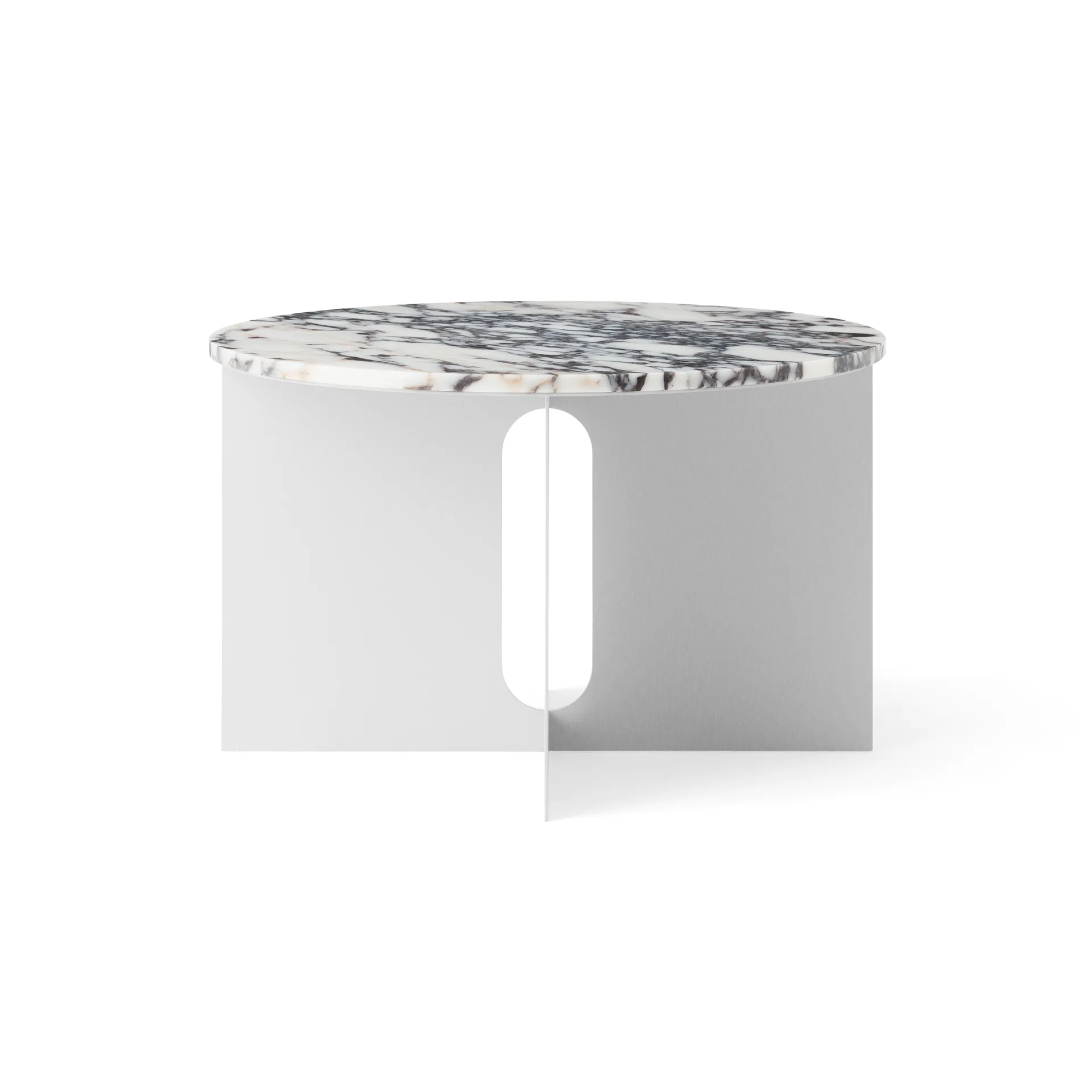 Table d'appoint Androgyne, Calacatta Viola marbre-acier brossé, Ø65 cm Audo Copenhagen