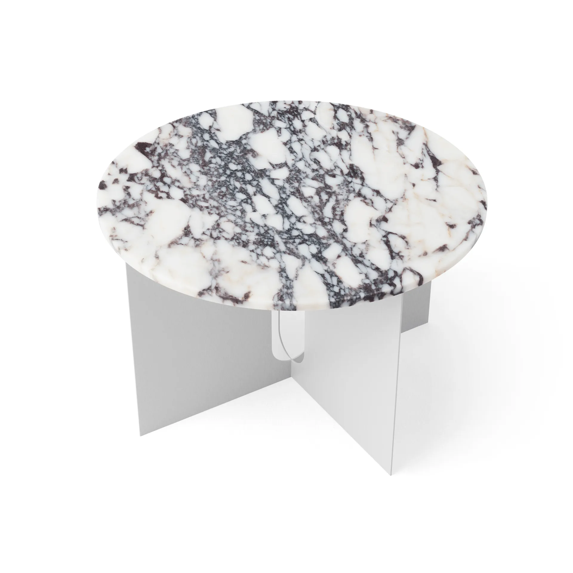Table d'appoint Androgyne, Calacatta Viola marbre-acier brossé, Ø65 cm Audo Copenhagen