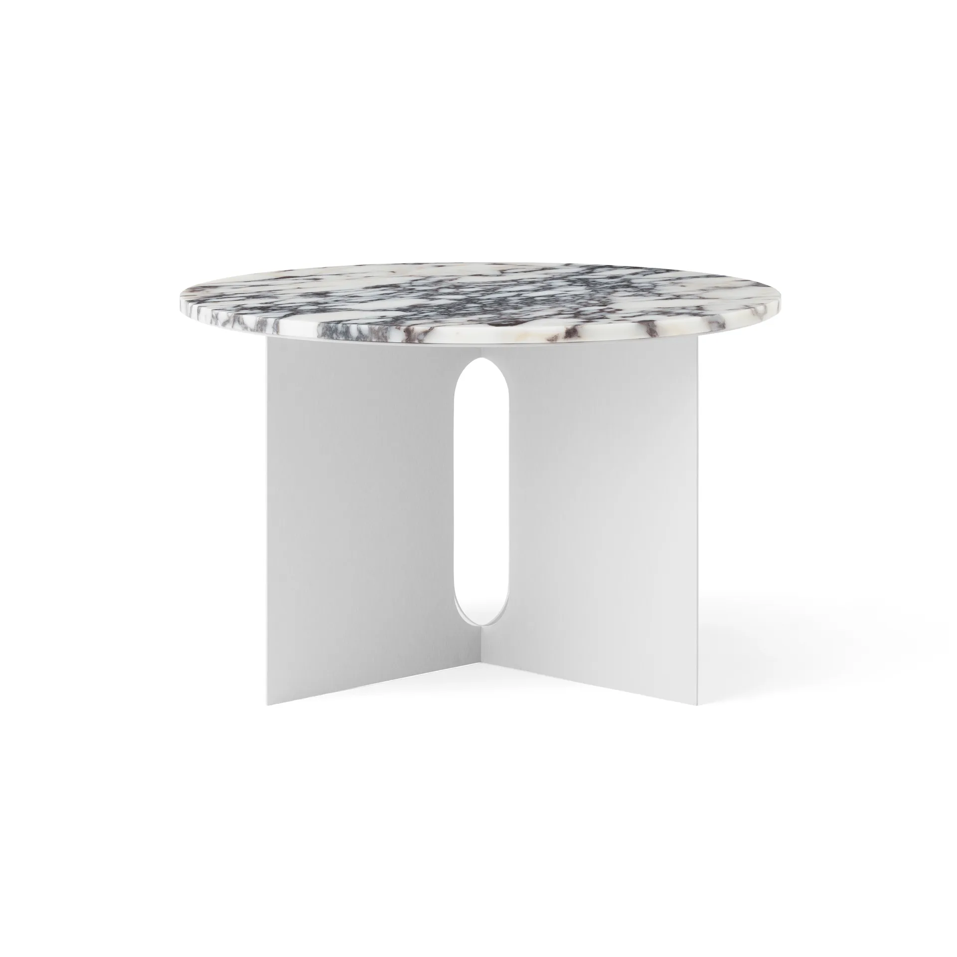 Table d'appoint Androgyne, Calacatta Viola marbre-acier brossé, Ø65 cm Audo Copenhagen