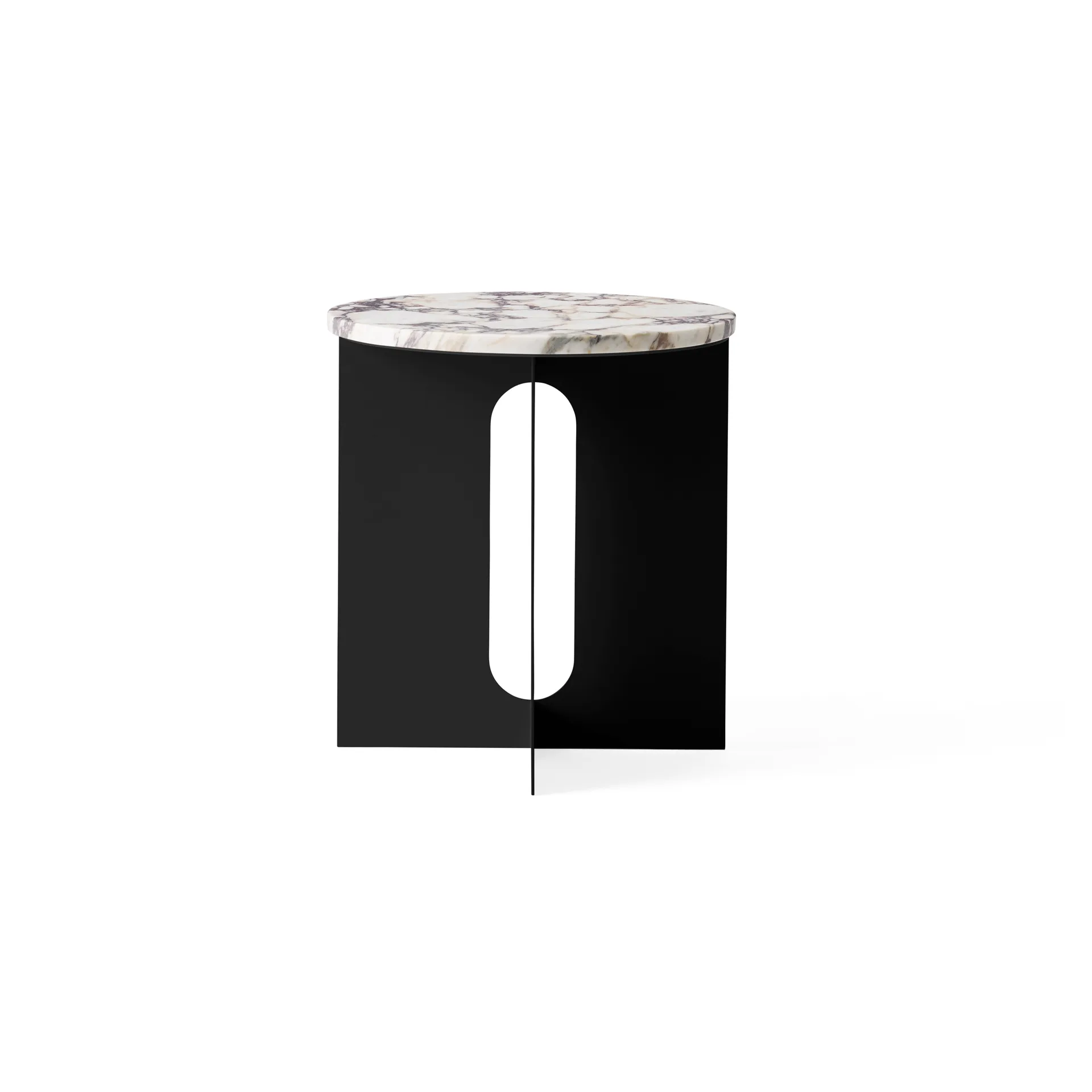 Table d'appoint Androgyne, Calacatta Viola marbre-acier noir, Ø42 cm Audo Copenhagen
