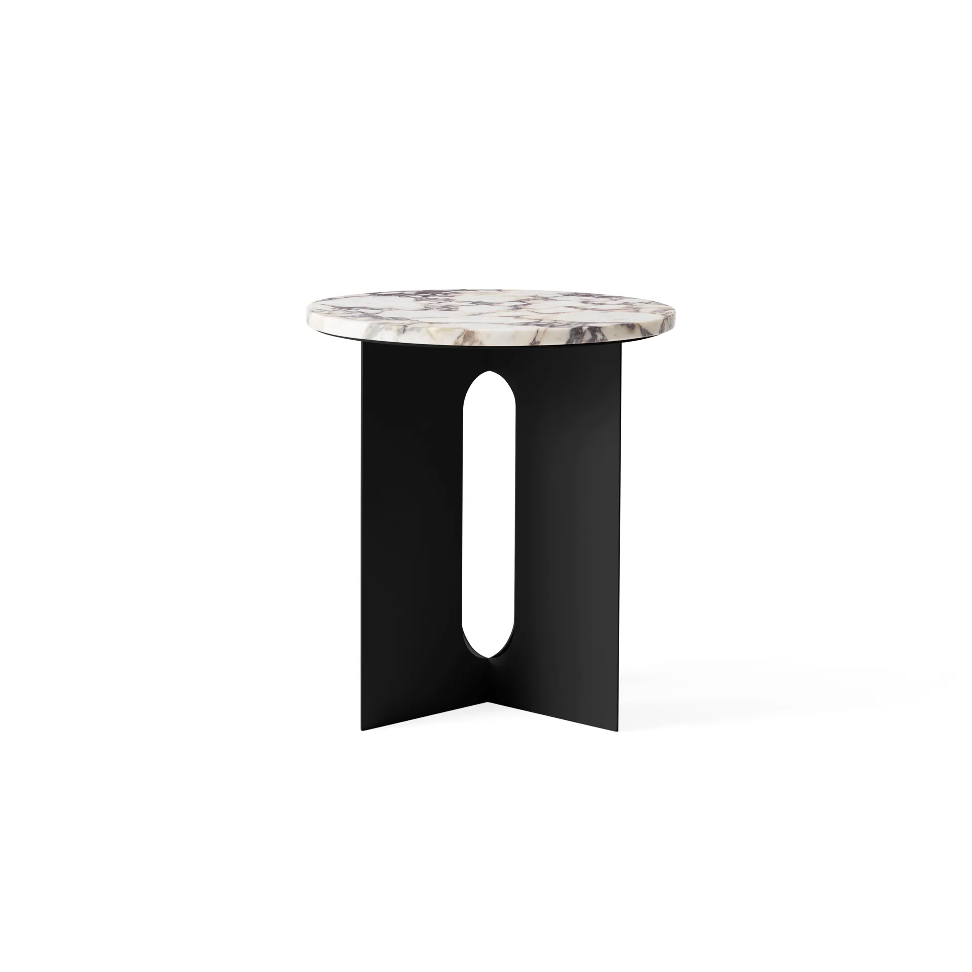 Table d'appoint Androgyne, Calacatta Viola marbre-acier noir, Ø42 cm Audo Copenhagen