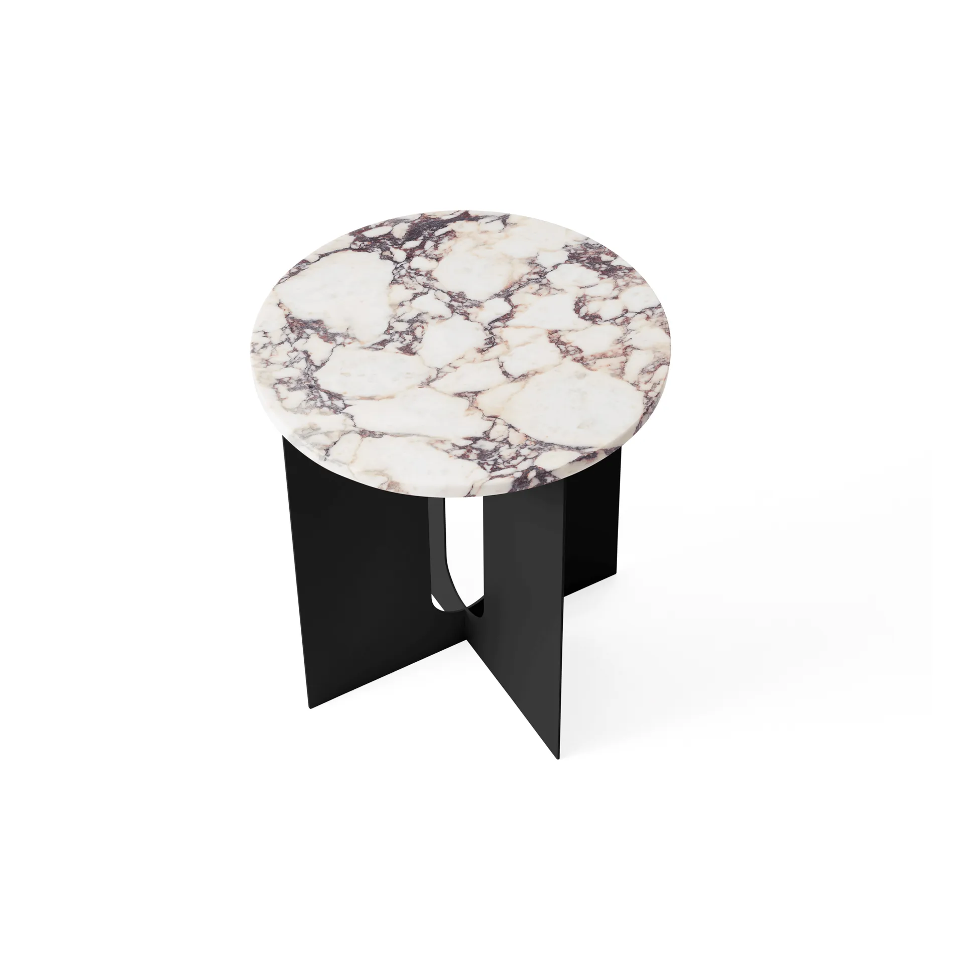 Table d'appoint Androgyne, Calacatta Viola marbre-acier noir, Ø42 cm Audo Copenhagen