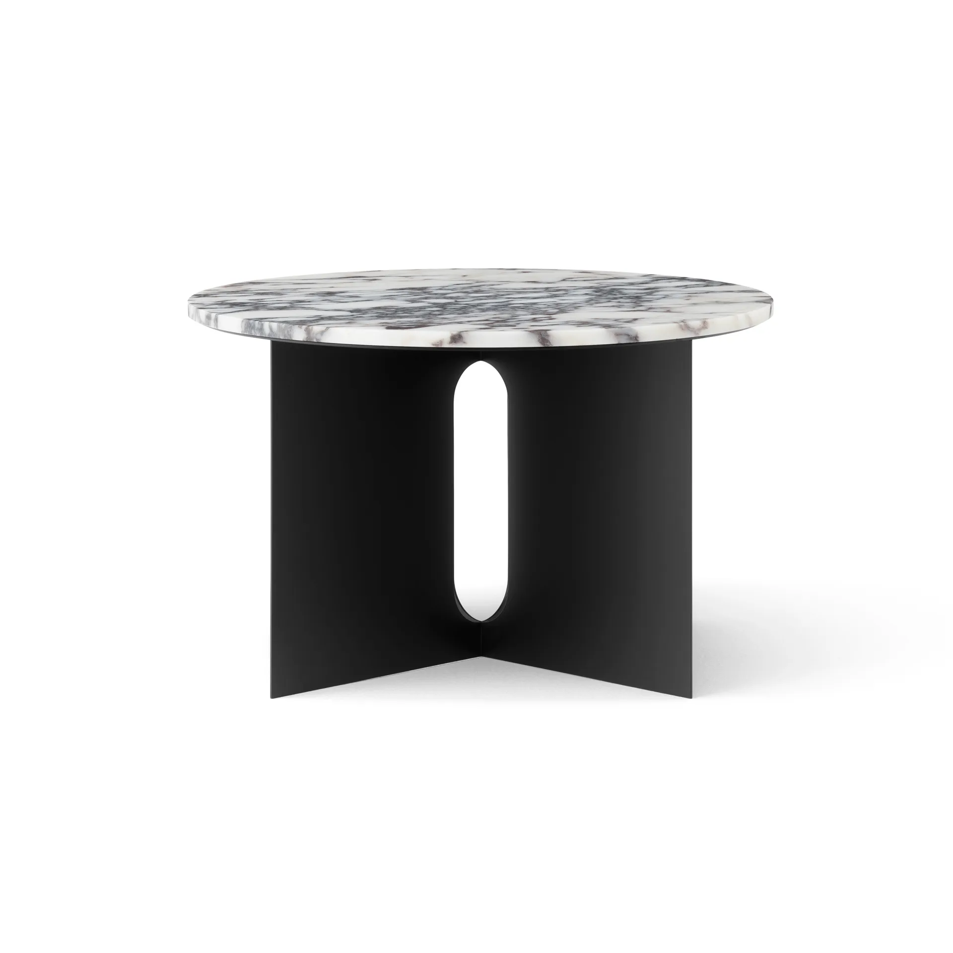 Table d'appoint Androgyne, Calacatta Viola marbre-acier noir, Ø65 cm Audo Copenhagen