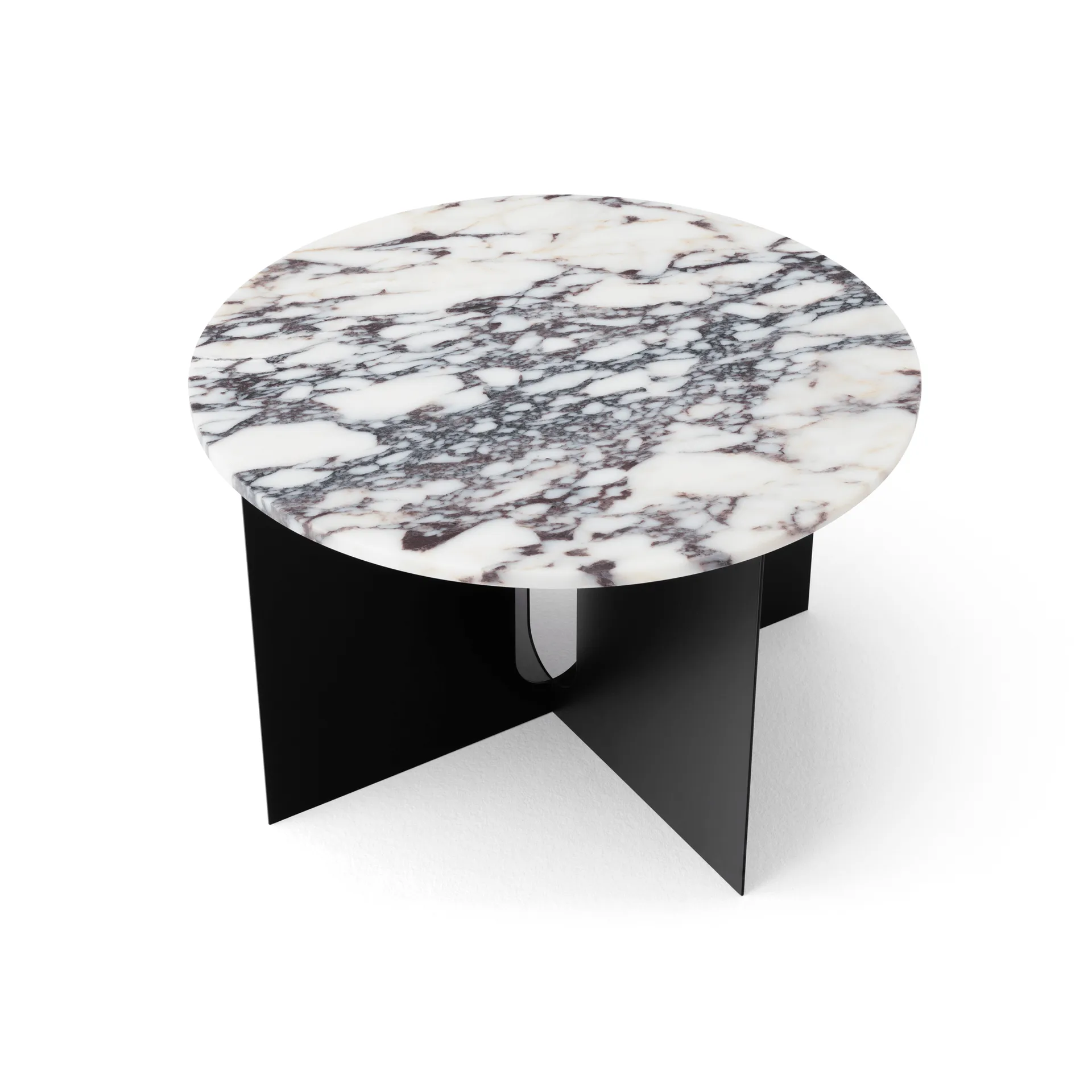 Table d'appoint Androgyne, Calacatta Viola marbre-acier noir, Ø65 cm Audo Copenhagen