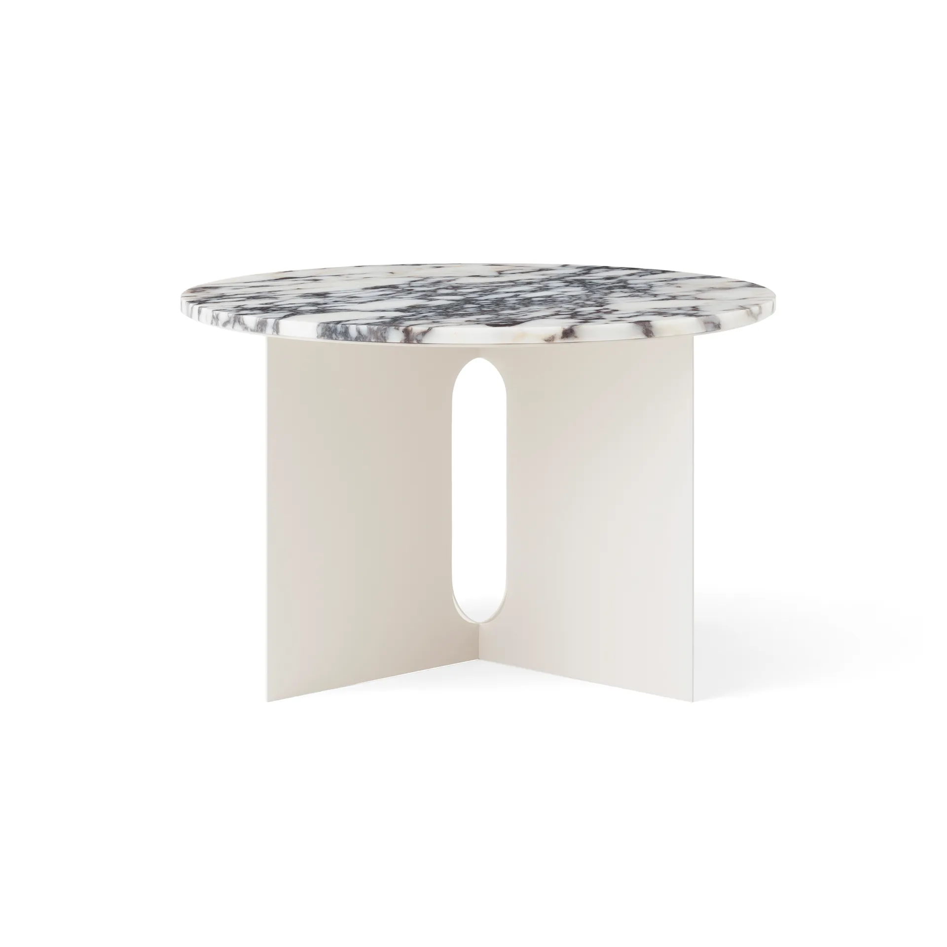 Table d'appoint Androgyne, Calacatta Viola marbre-ivory acier, Ø65 cm Audo Copenhagen