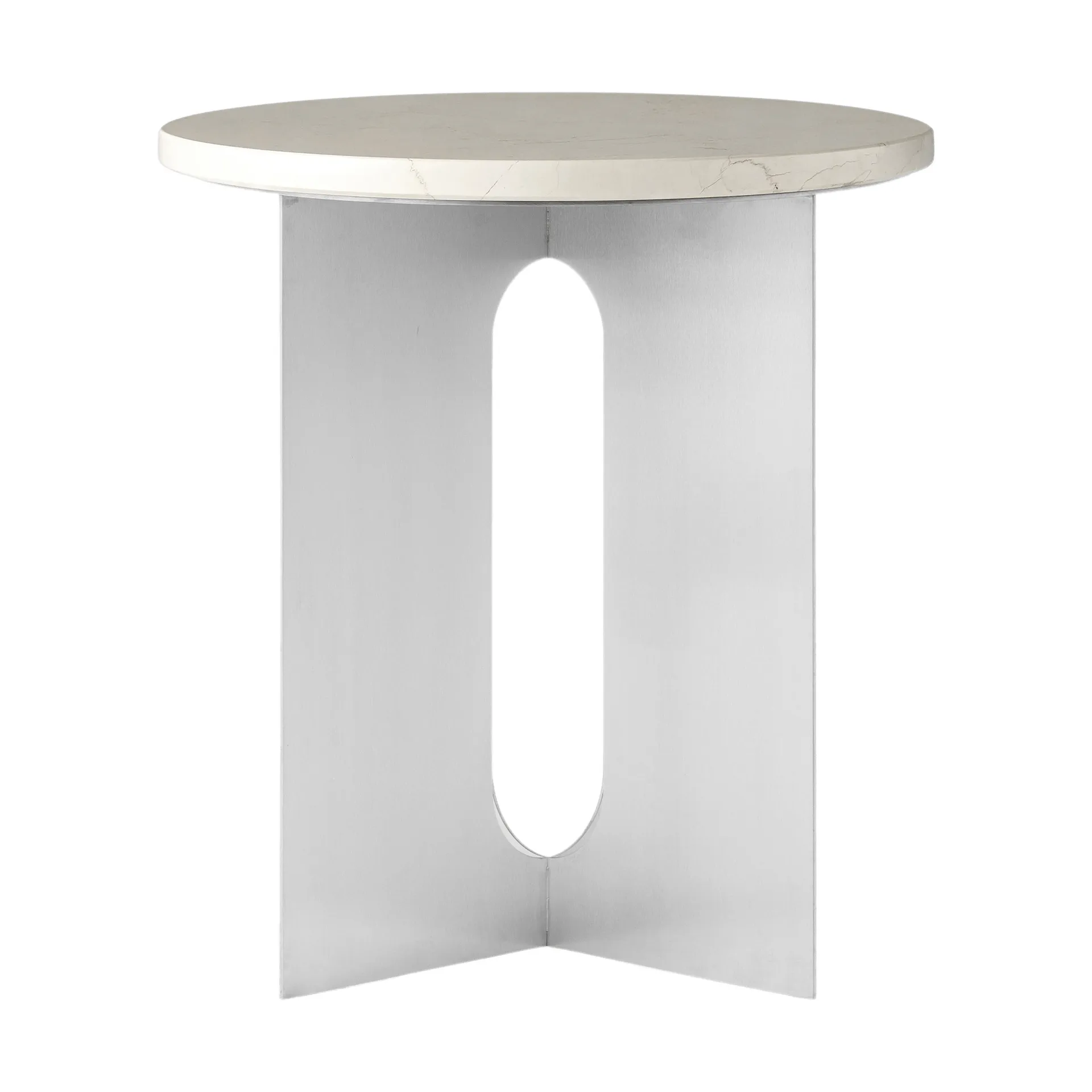 Table d'appoint Androgyne, Crystal Rose marbre-acier brossé, Ø42 cm Audo Copenhagen