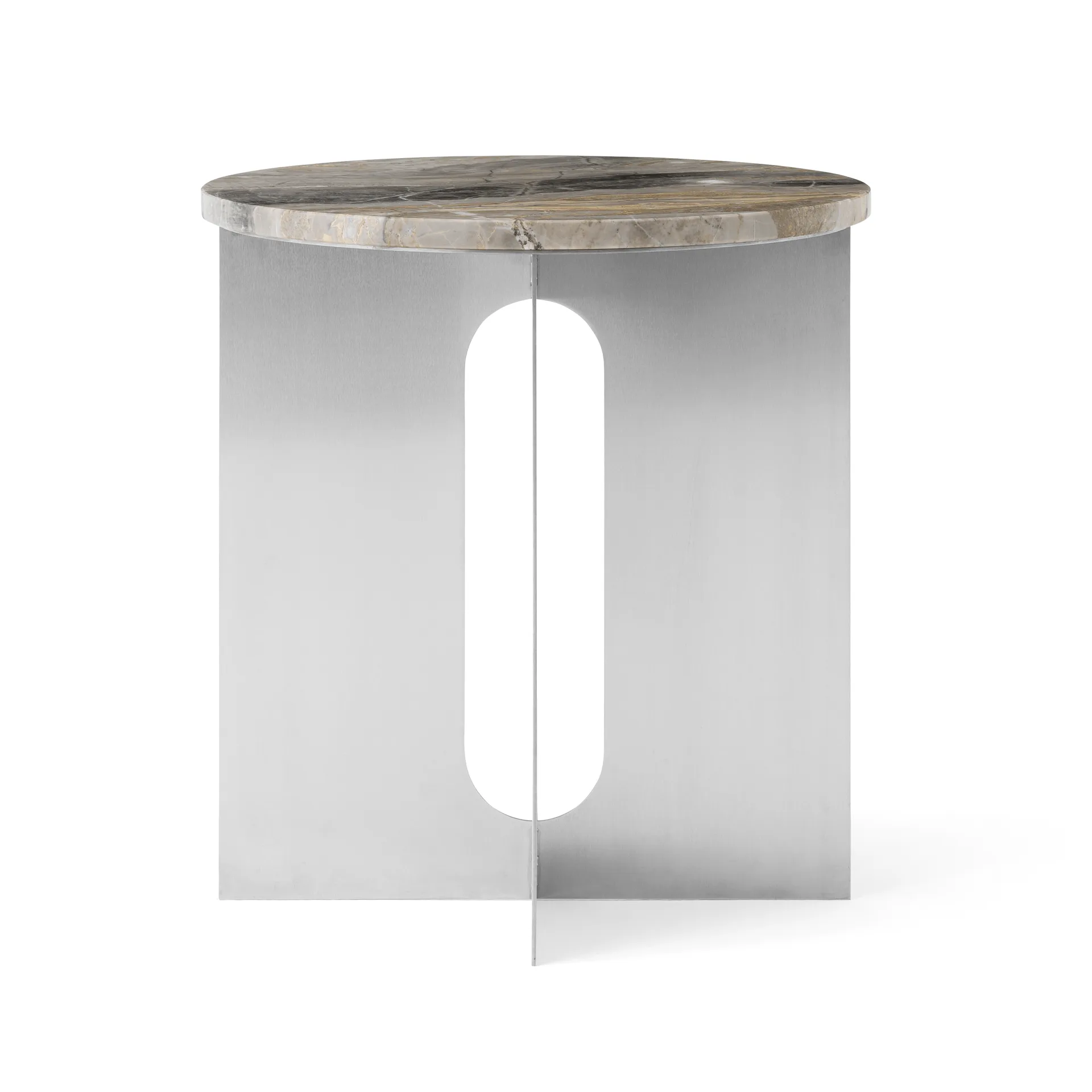 Table d'appoint Androgyne, Grey Galaxy marbre-acier brossé, Ø42 cm Audo Copenhagen