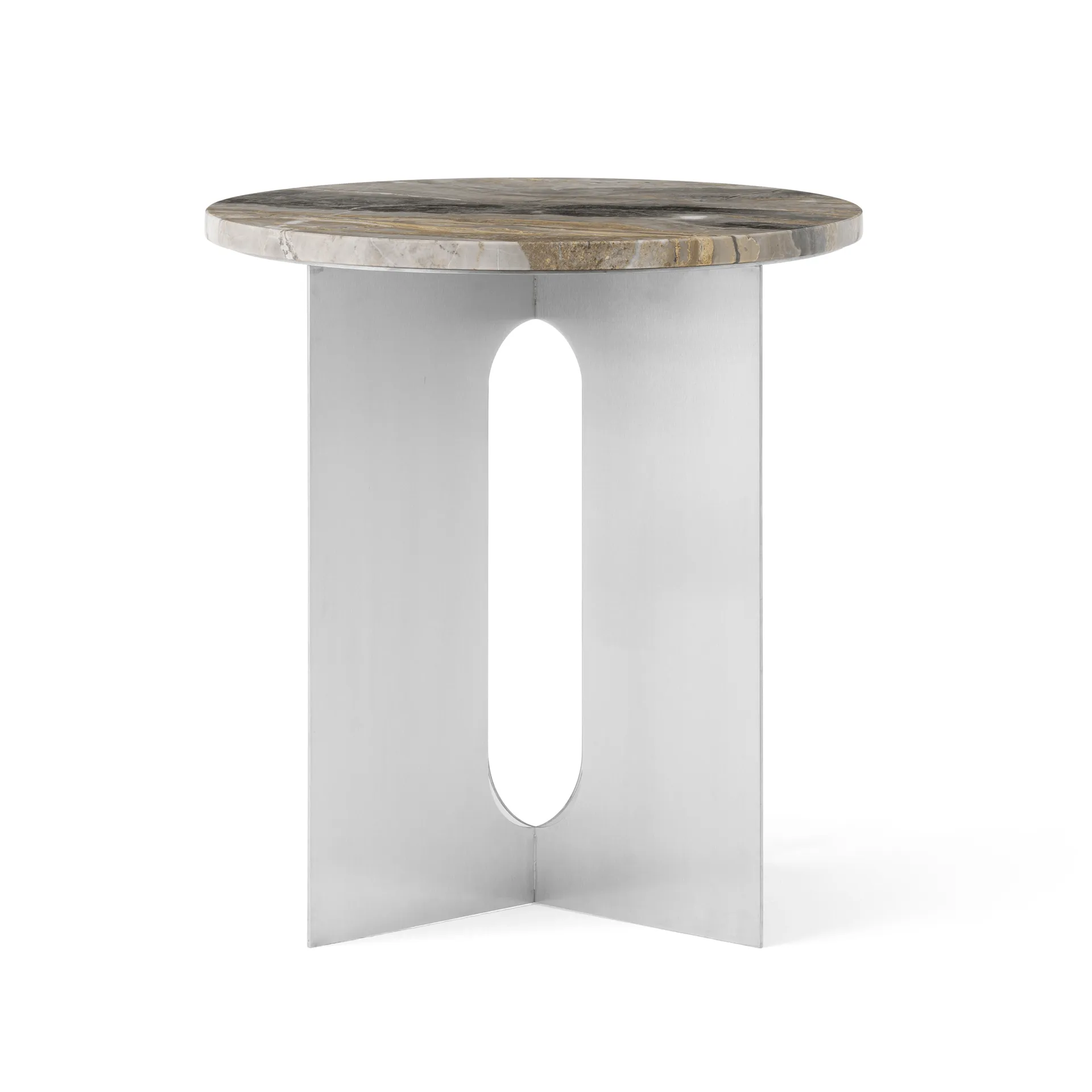 Table d'appoint Androgyne, Grey Galaxy marbre-acier brossé, Ø42 cm Audo Copenhagen