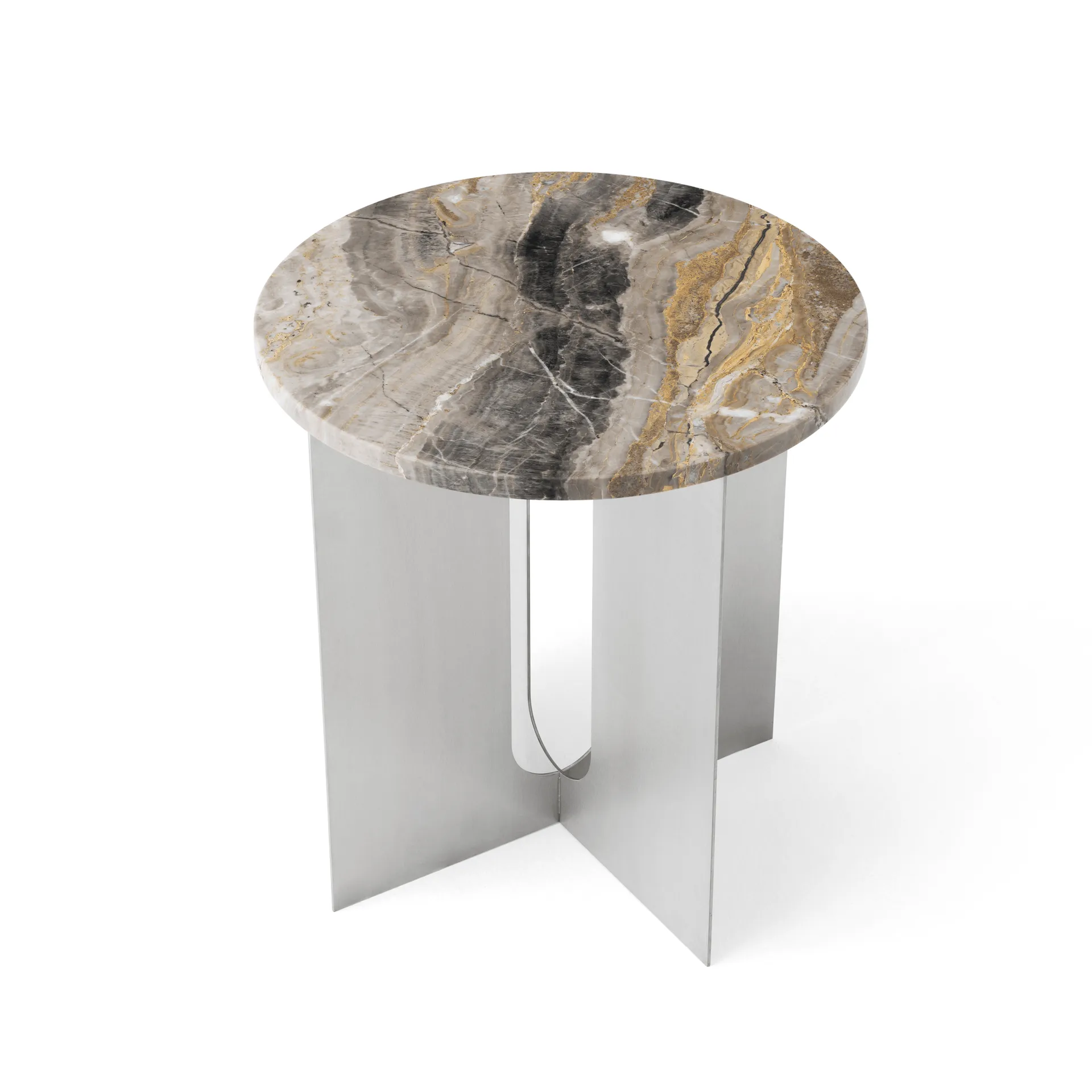 Table d'appoint Androgyne, Grey Galaxy marbre-acier brossé, Ø42 cm Audo Copenhagen