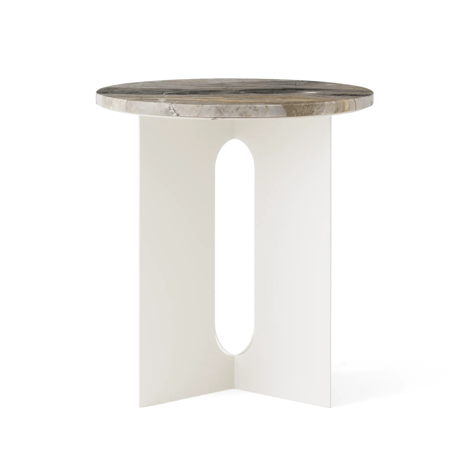 Table d'appoint Androgyne, Grey Galaxy marbre-ivoire acier, Ø42 cm Audo Copenhagen