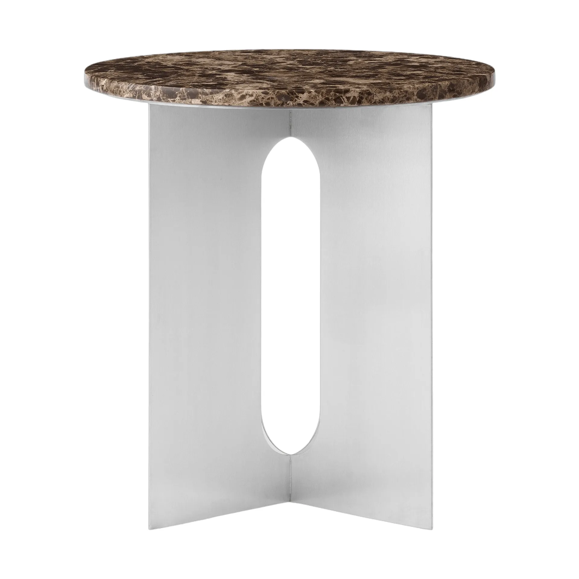 Table d'appoint Androgyne, Marbre Emperador-acier brossé, Ø42 cm Audo Copenhagen