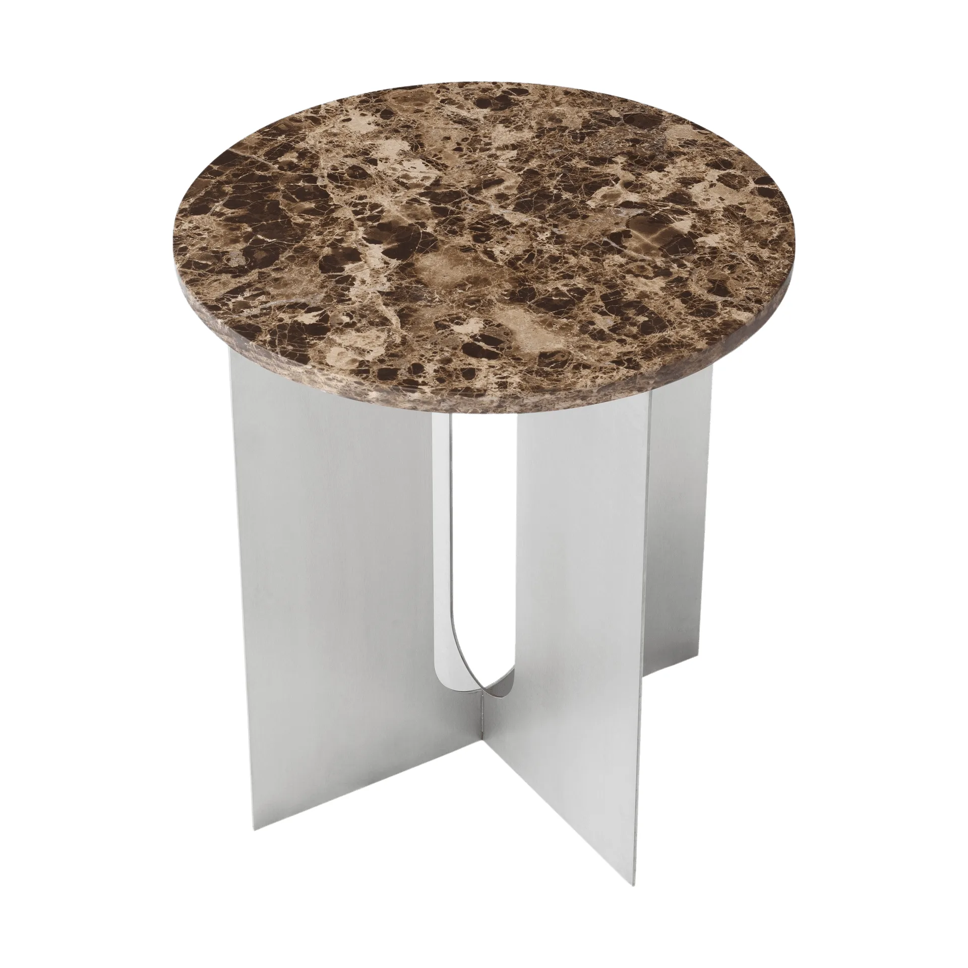 Table d'appoint Androgyne, Marbre Emperador-acier brossé, Ø42 cm Audo Copenhagen
