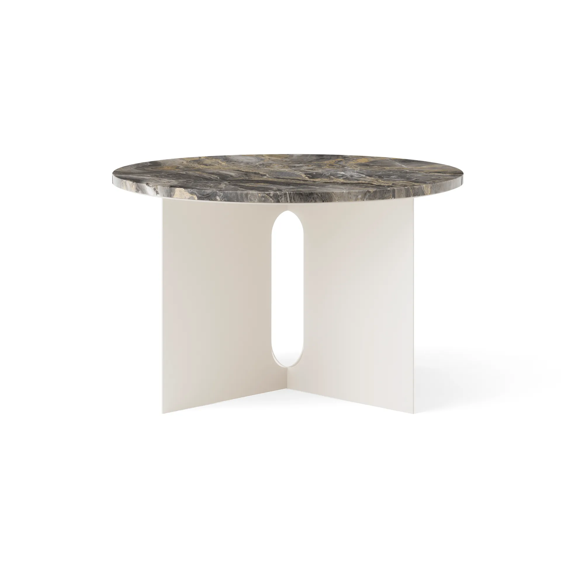 Table d'appoint Androgyne, Marbre Grey Galaxy-acier ivory, Ø65 cm Audo Copenhagen