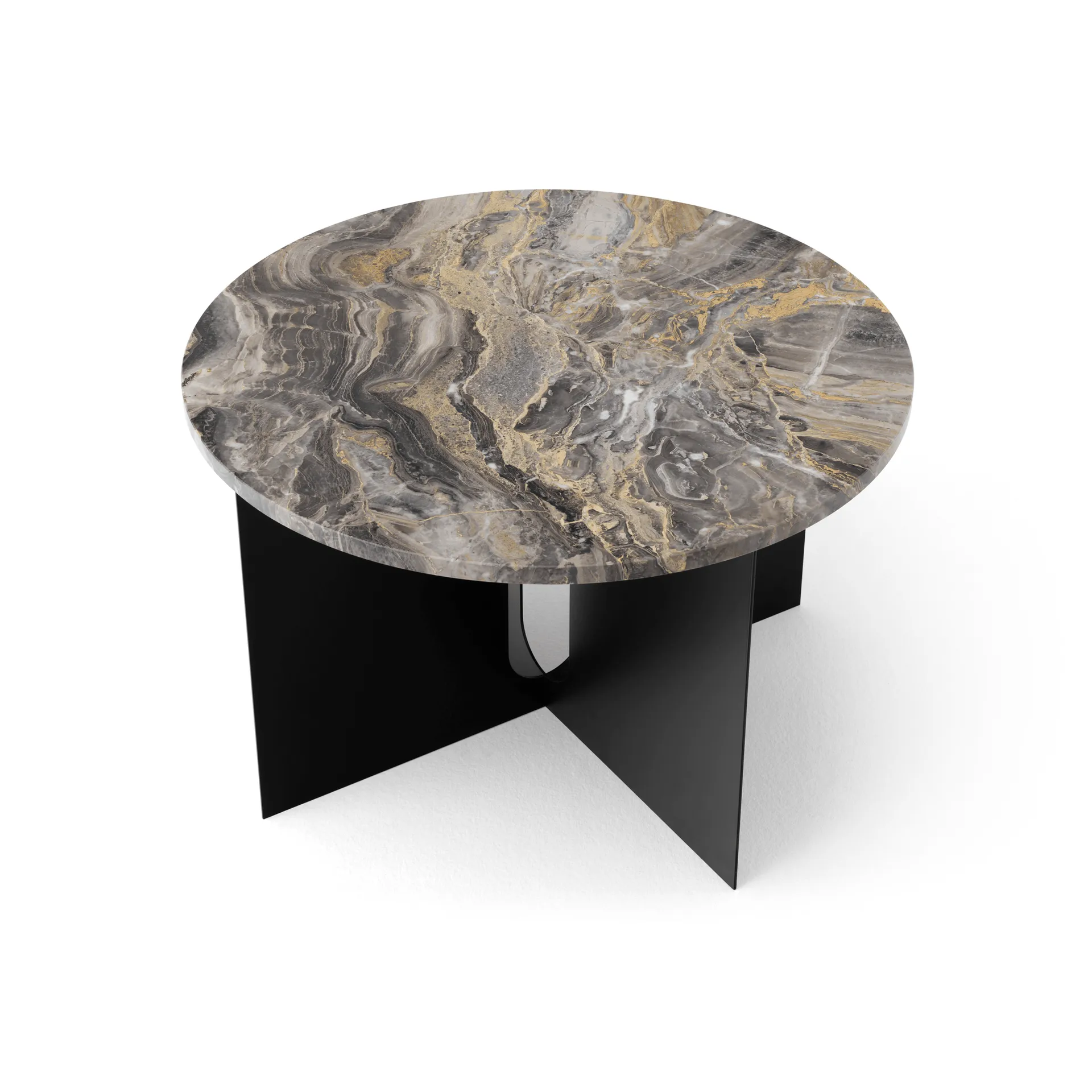 Table d'appoint Androgyne, Marbre Grey Galaxy-noir acier, Ø65 cm Audo Copenhagen