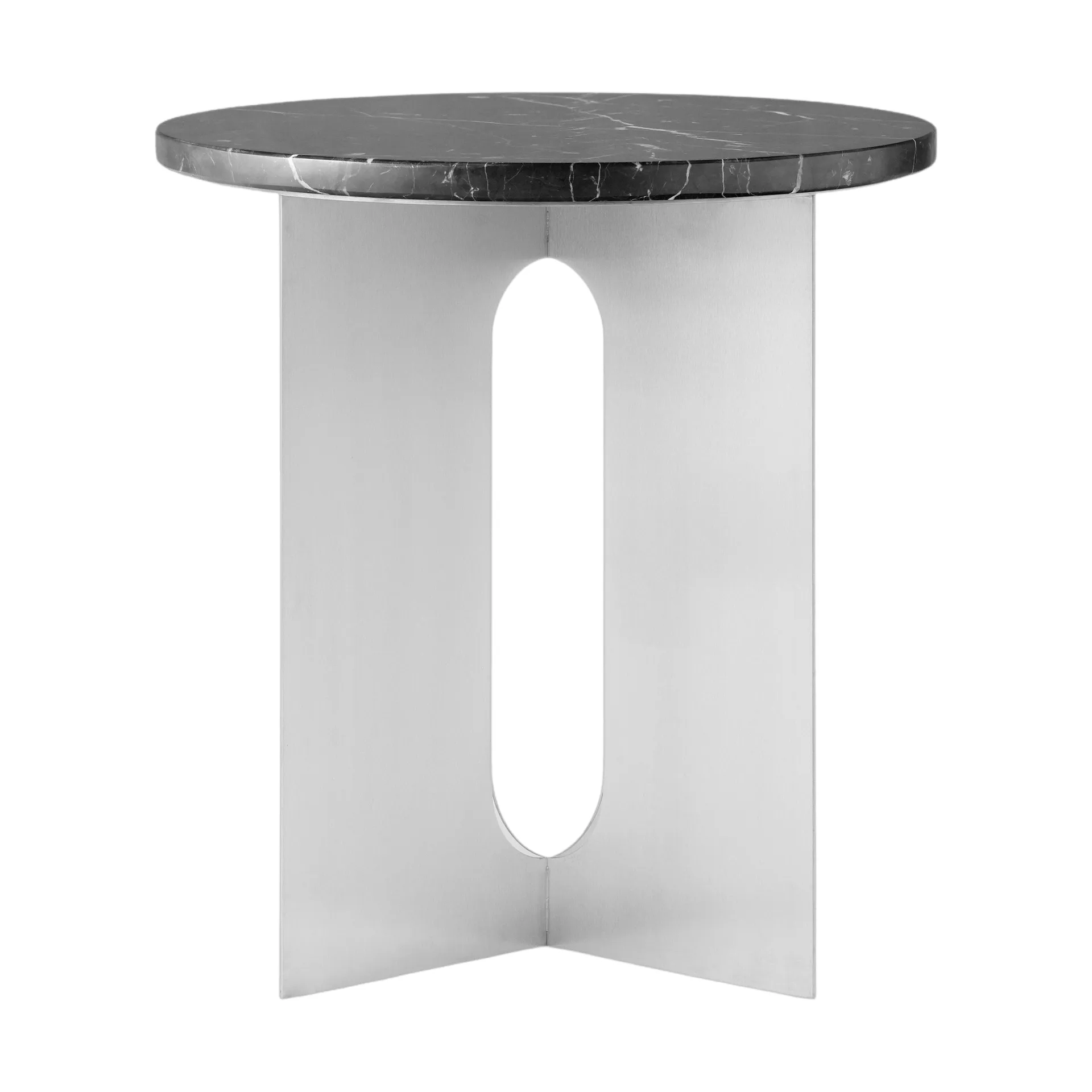 Table d'appoint Androgyne, Nero Maquina marbre-acier brossé, Ø42 cm Audo Copenhagen