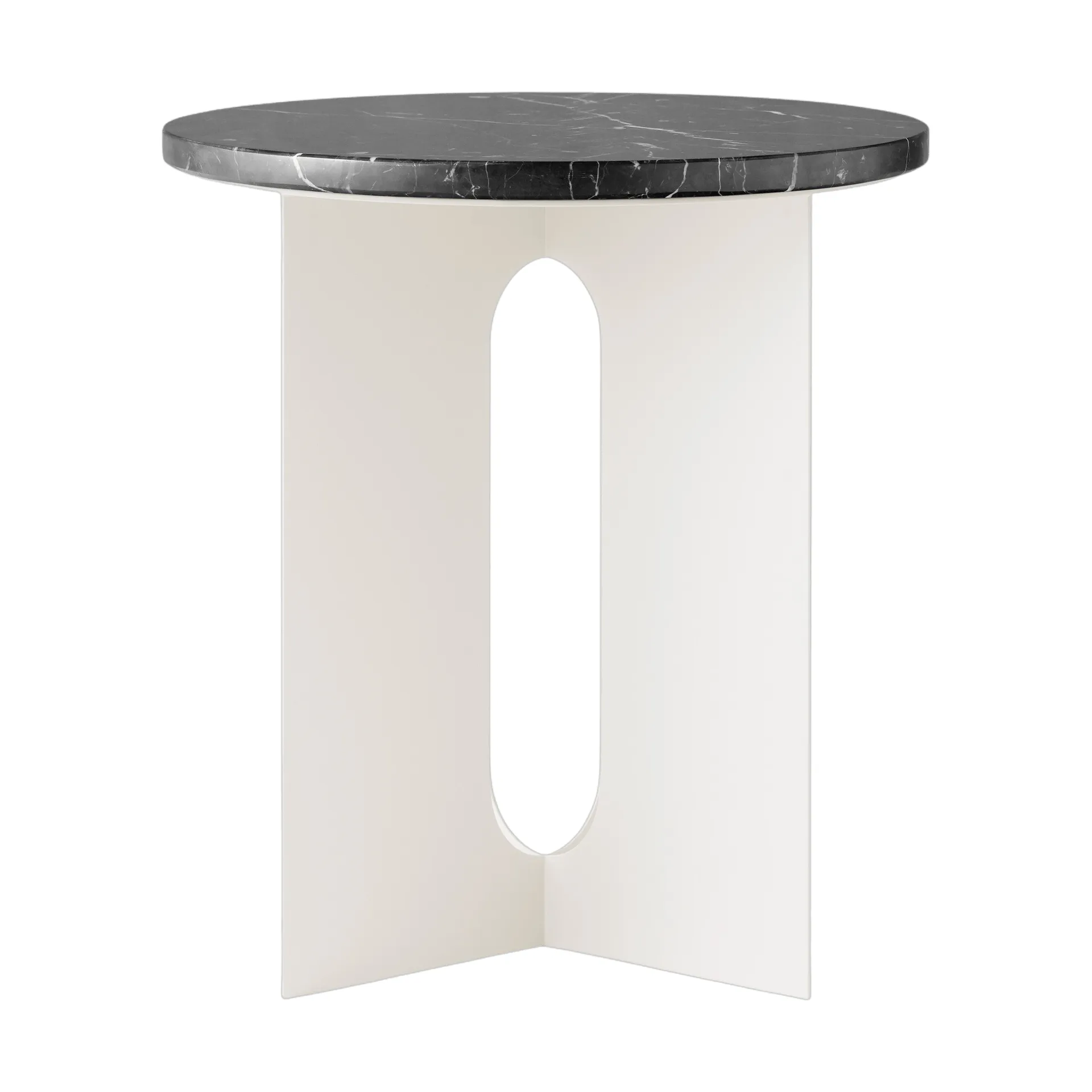 Table d'appoint Androgyne, Nero Marquina marbre-ivory acier, Ø42 cm Audo Copenhagen