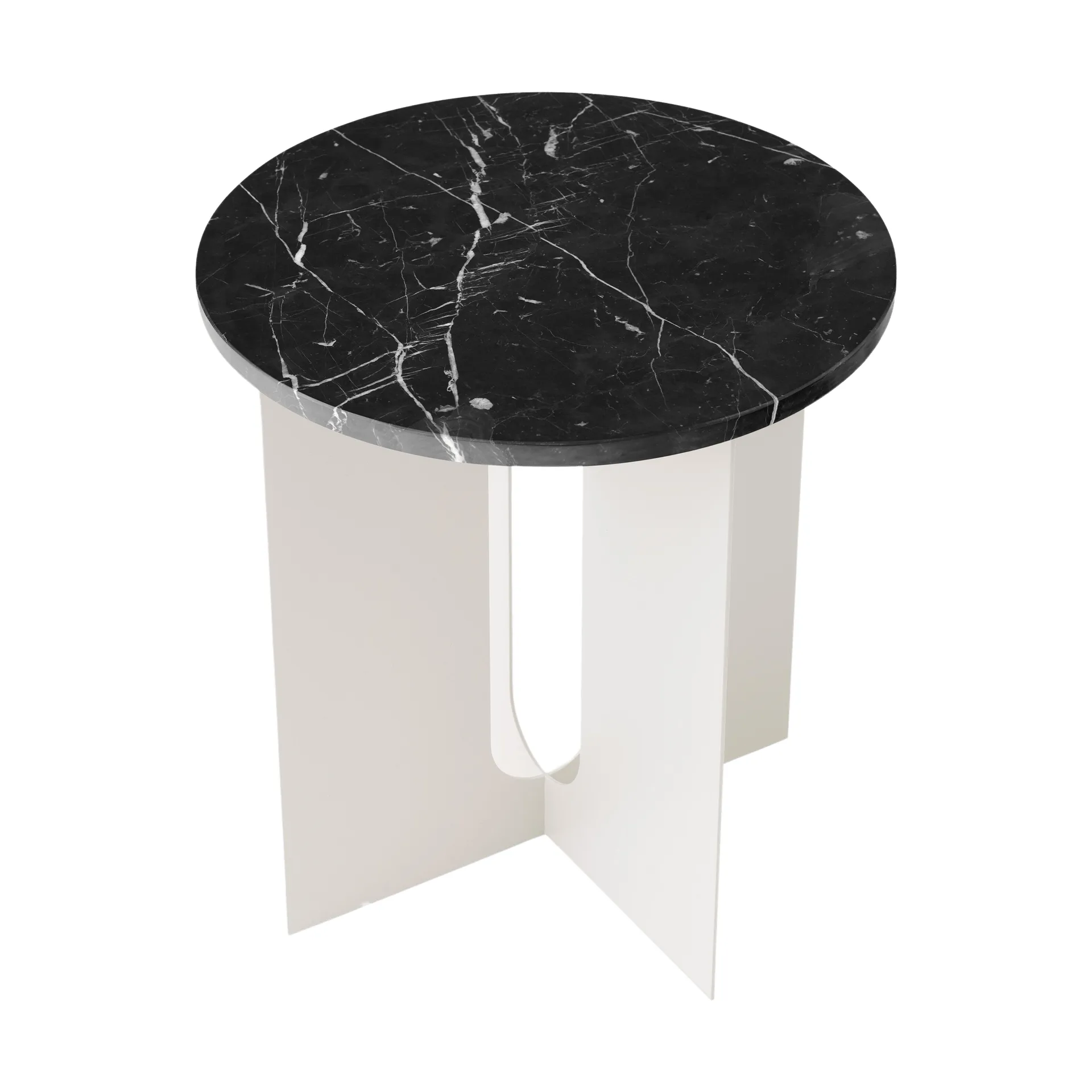 Table d'appoint Androgyne, Nero Marquina marbre-ivory acier, Ø42 cm Audo Copenhagen