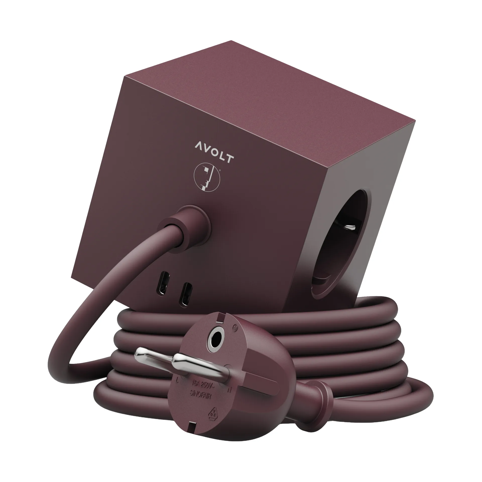 AVOLT x Bauhaus-Archiv Square 1 multiprise USB-C, Mulberry Red Avolt