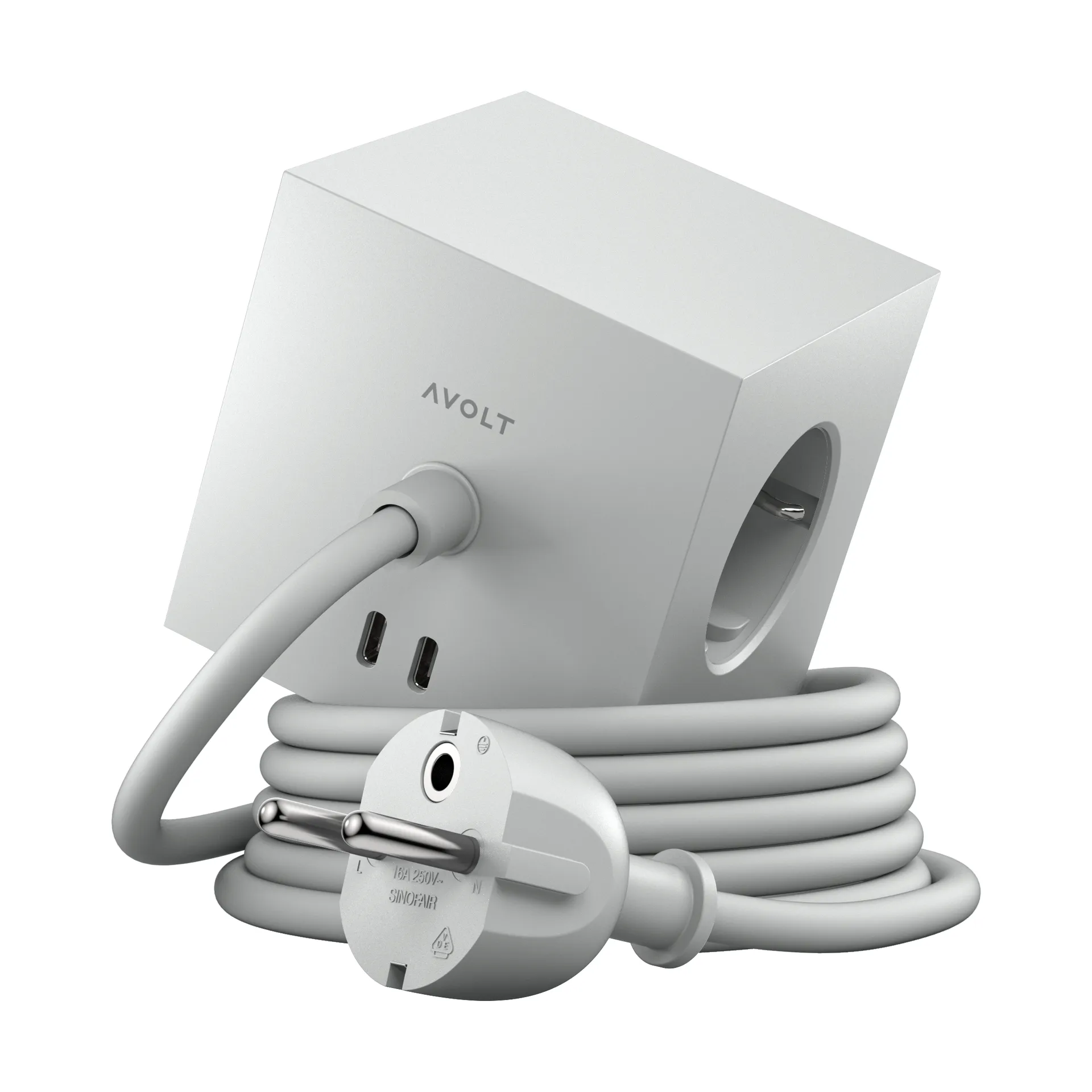 Square 1 prise avec sortie USB-C 30W 1,8 m, Gotland gray Avolt