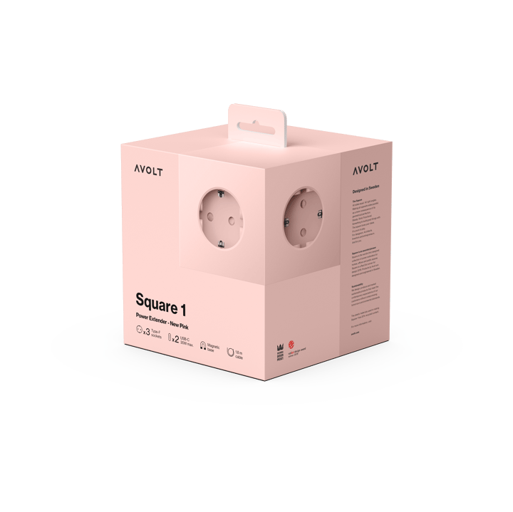 Square 1 prise avec sortie USB-C 30W 1,8 m, New Pink Avolt