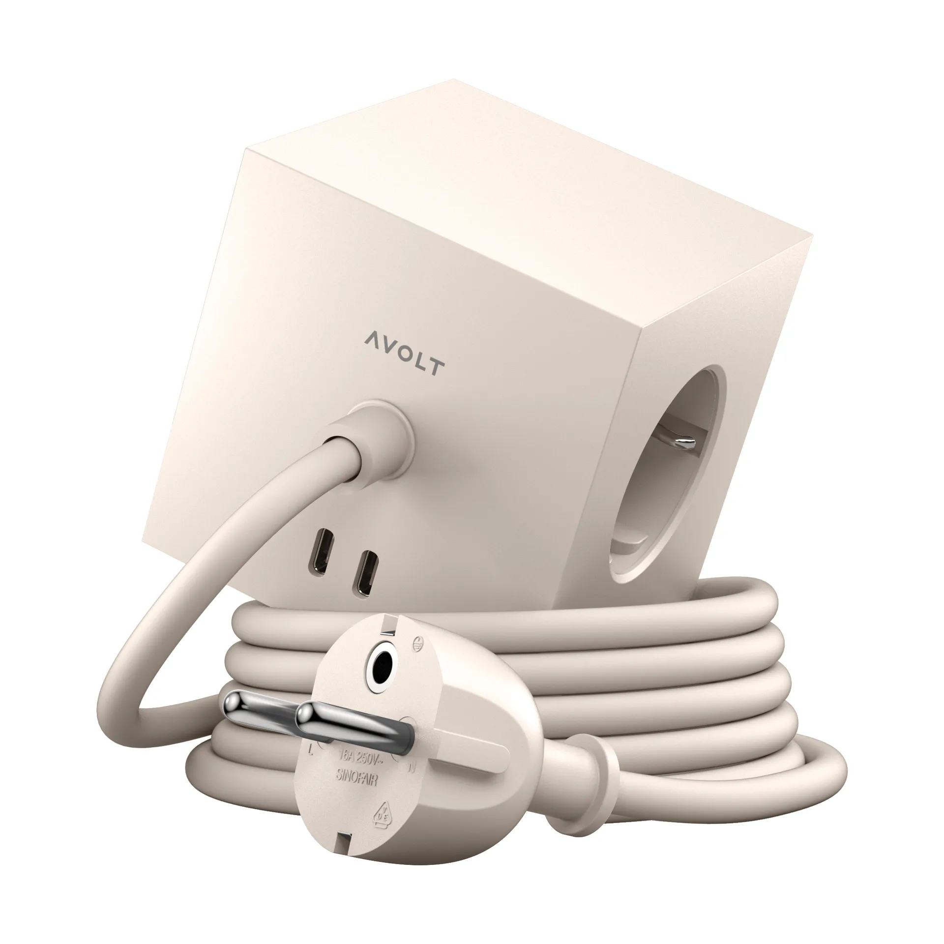 Square 1 prise avec sortie USB-C 30W 1,8 m, Nomad sand Avolt