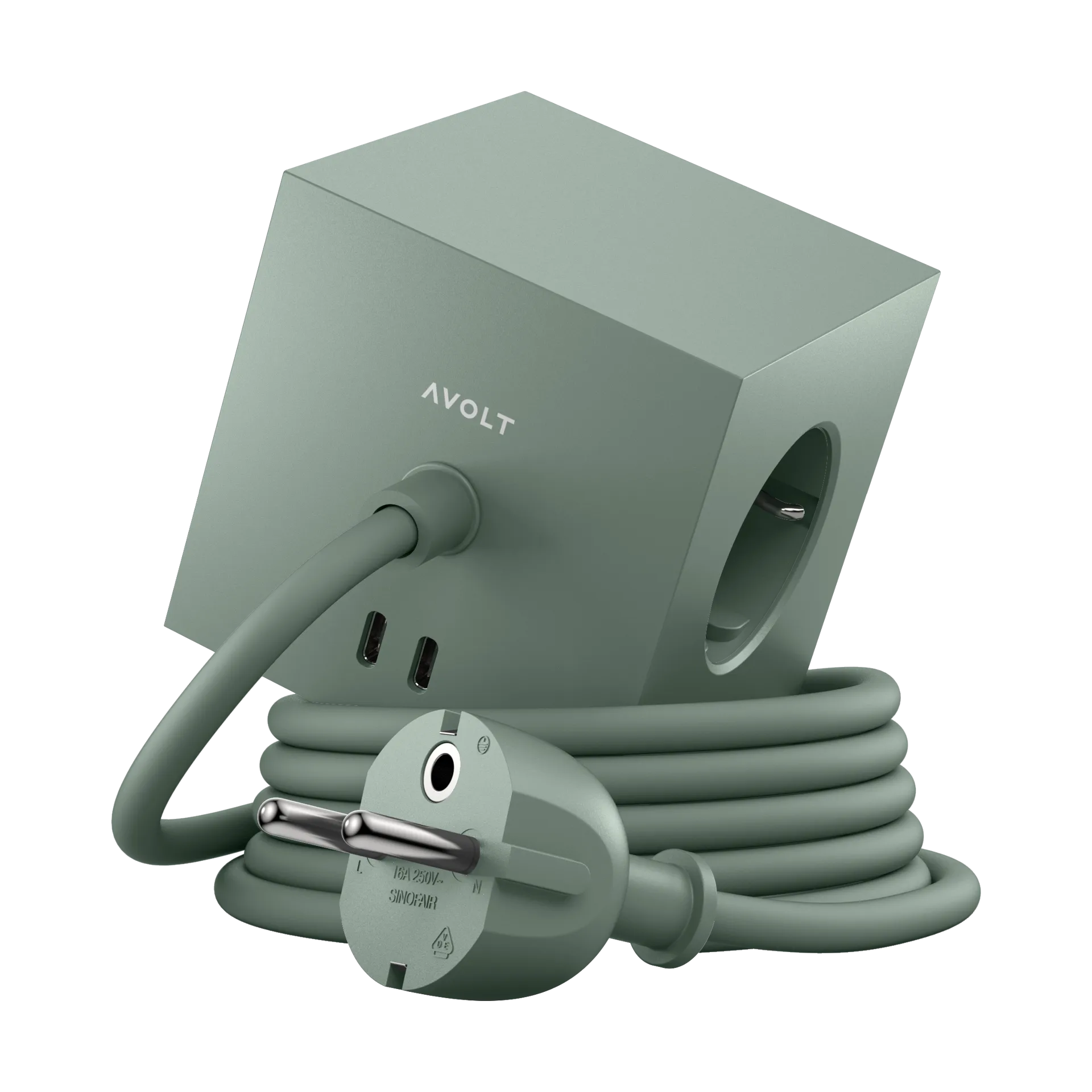 Square 1 prise avec sortie USB-C 30W 1,8 m, Oak green Avolt