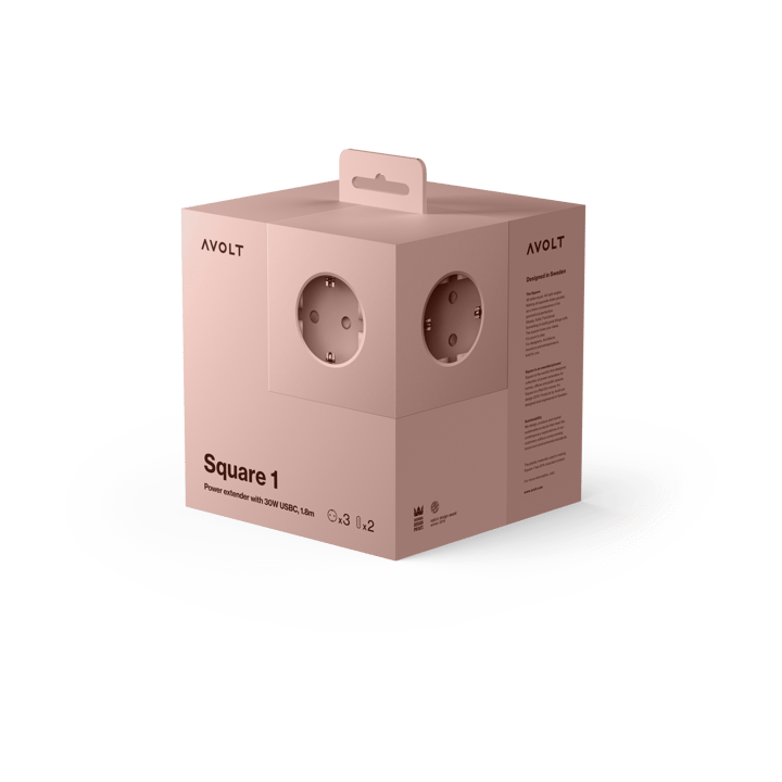 Square 1 prise avec sortie USB-C 30W 1,8 m, Old Pink Avolt