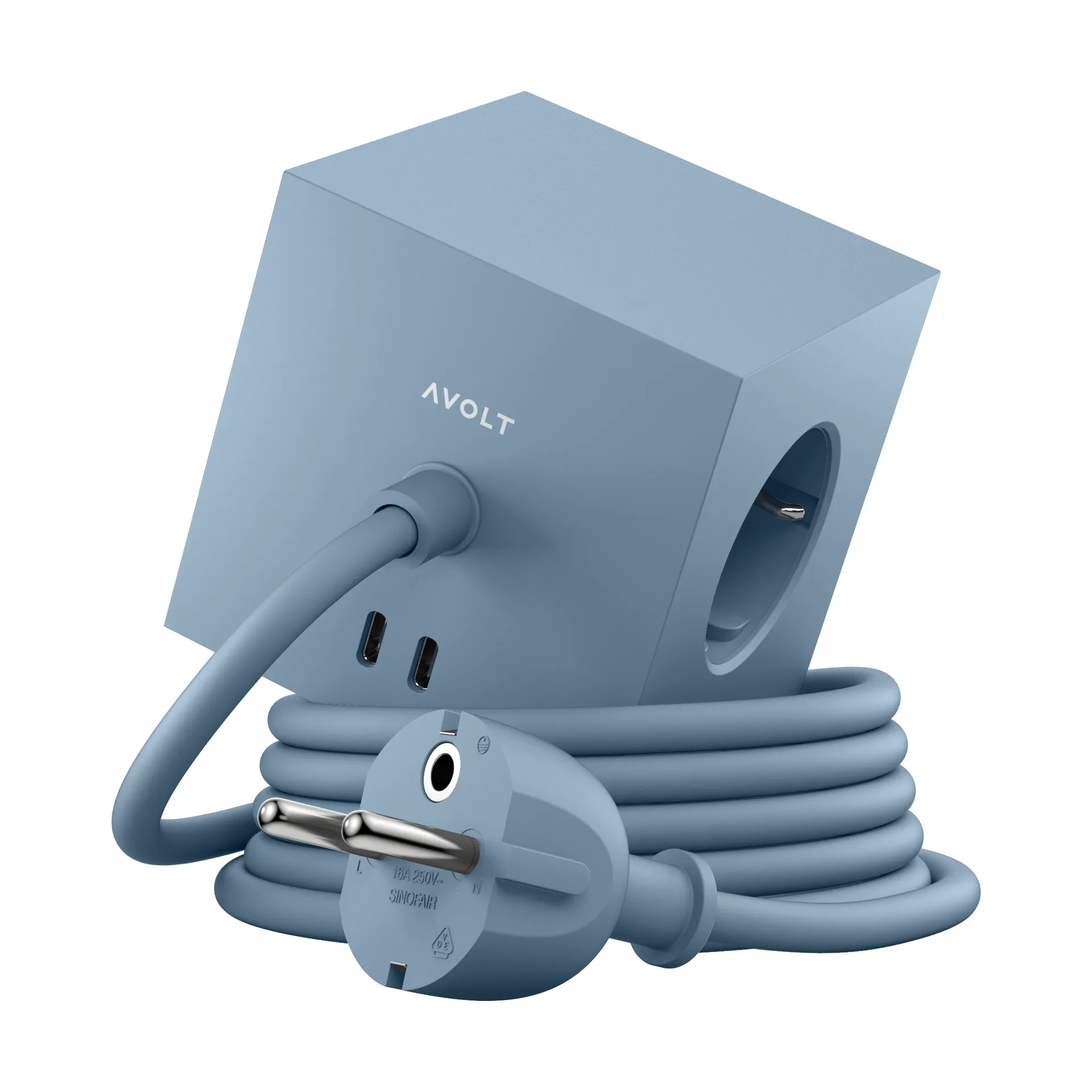 Square 1 prise avec sortie USB-C 30W 1,8 m, Shark blue Avolt