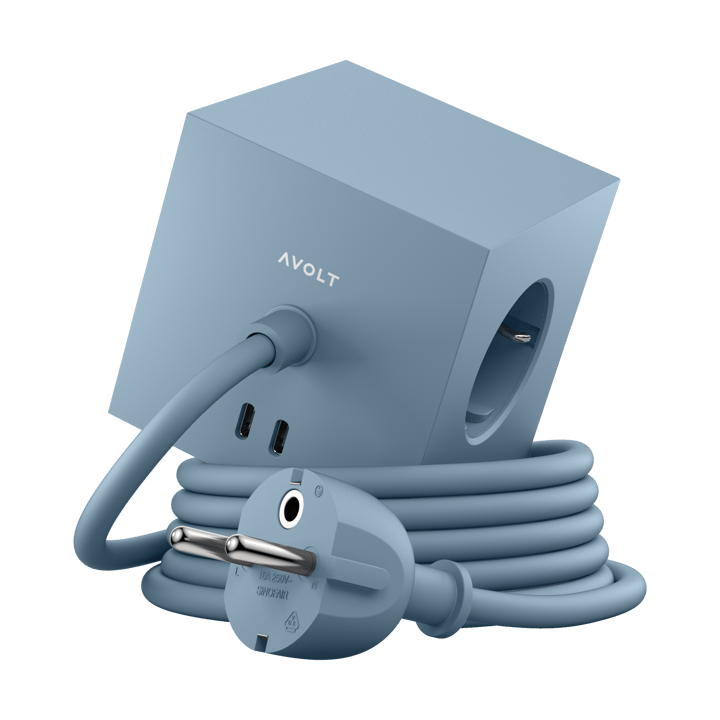 Square 1 prise avec sortie USB-C 30W 1,8 m - Shark blue - Avolt