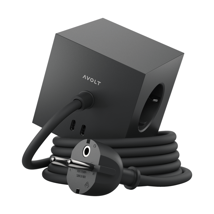 Square 1 prise avec sortie USB-C 30W 1,8 m - Stockholm black - Avolt