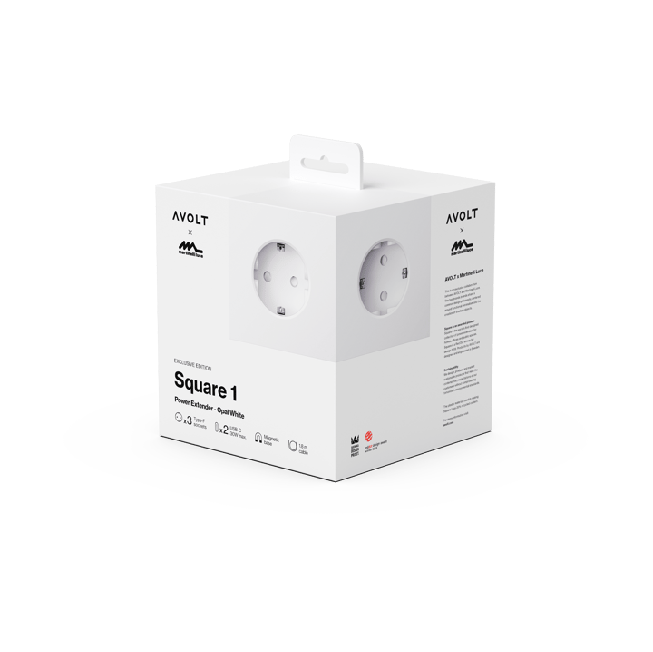 Square 1 prise avec sortie USB-C 30W 1,8 m, White Martinelli Luce edition Avolt