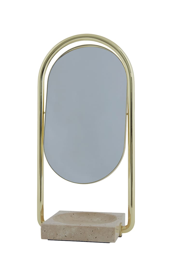 Miroir de table ANGUI 17,2x35 cm - Or/Travertin - AYTM