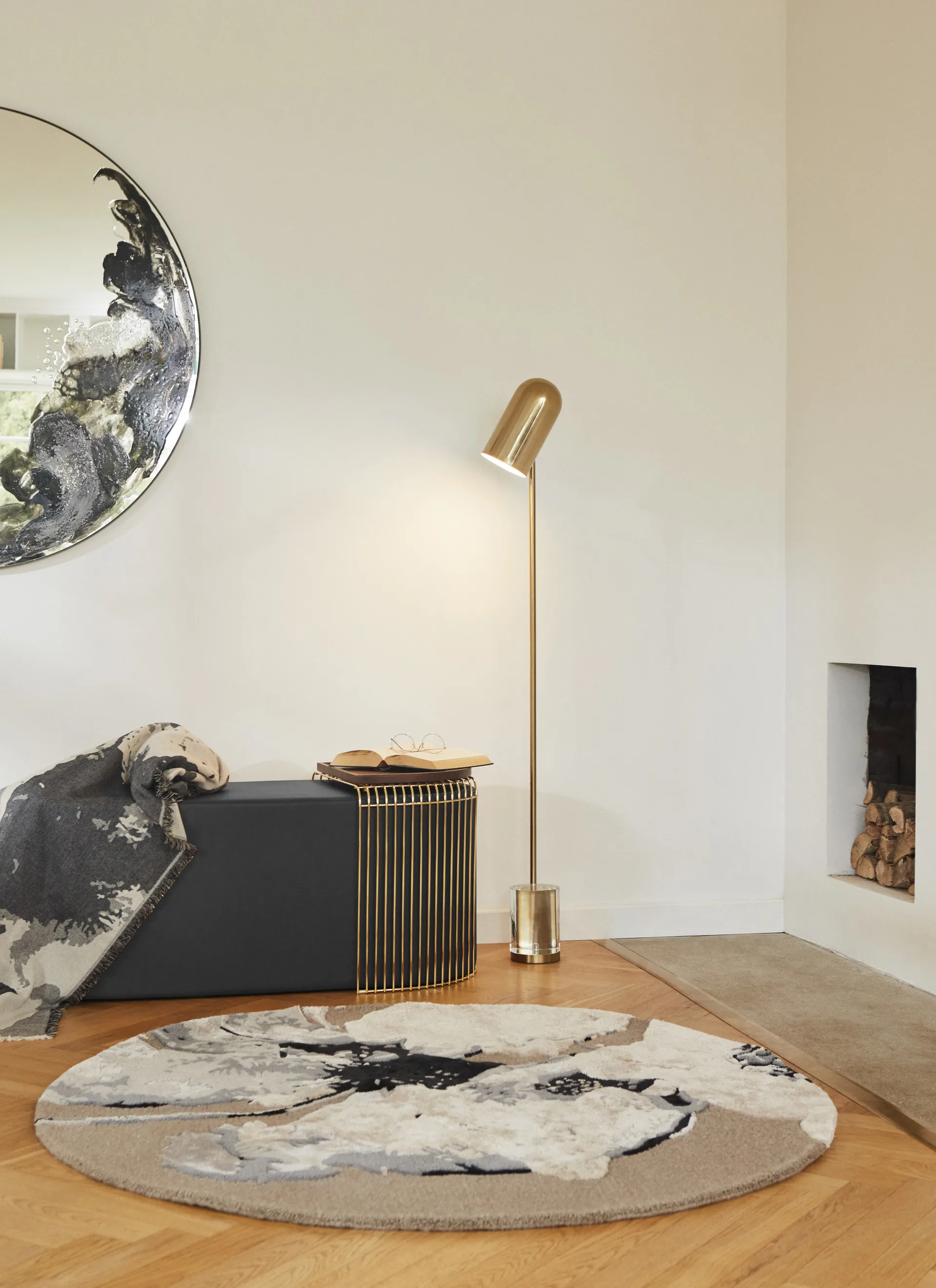 Tapis Floreo Ø200 cm, Blanc-gris AYTM