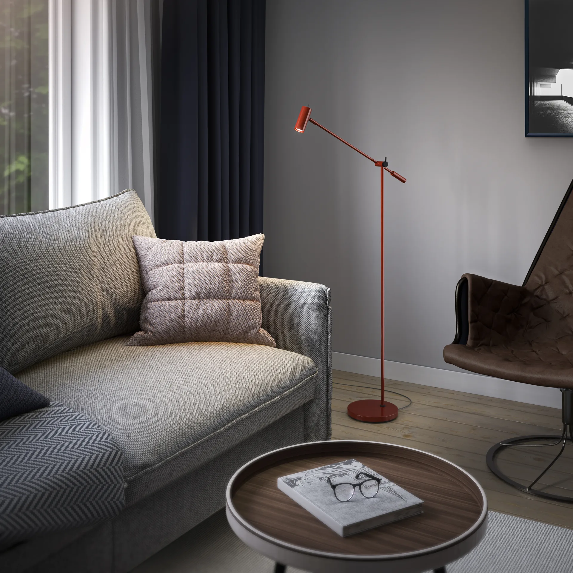 Lampadaire Cato 134 cm, Rouge rubis brillant-noir mat Belid