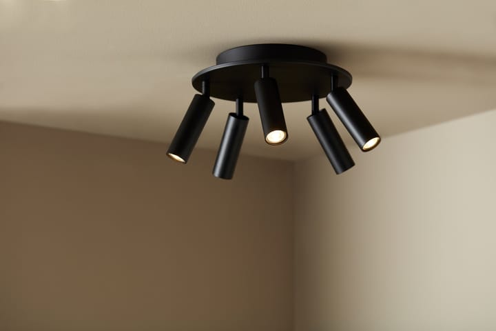 Lampe à suspension rond 5 spots Cato Slim, Noir mat-LED Belid