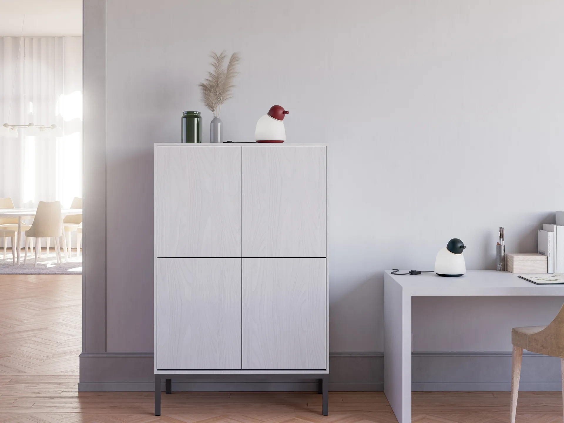 Lampe de table Bird 21,5 cm, Rouge foncé-sable-verre opale Belid