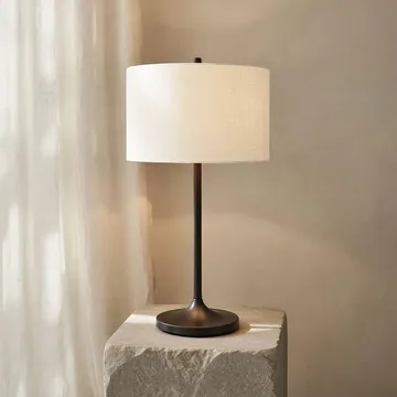 Lampe de table Soft - Lin blanc-bronze métallique, Ø34x64 cm - Belid