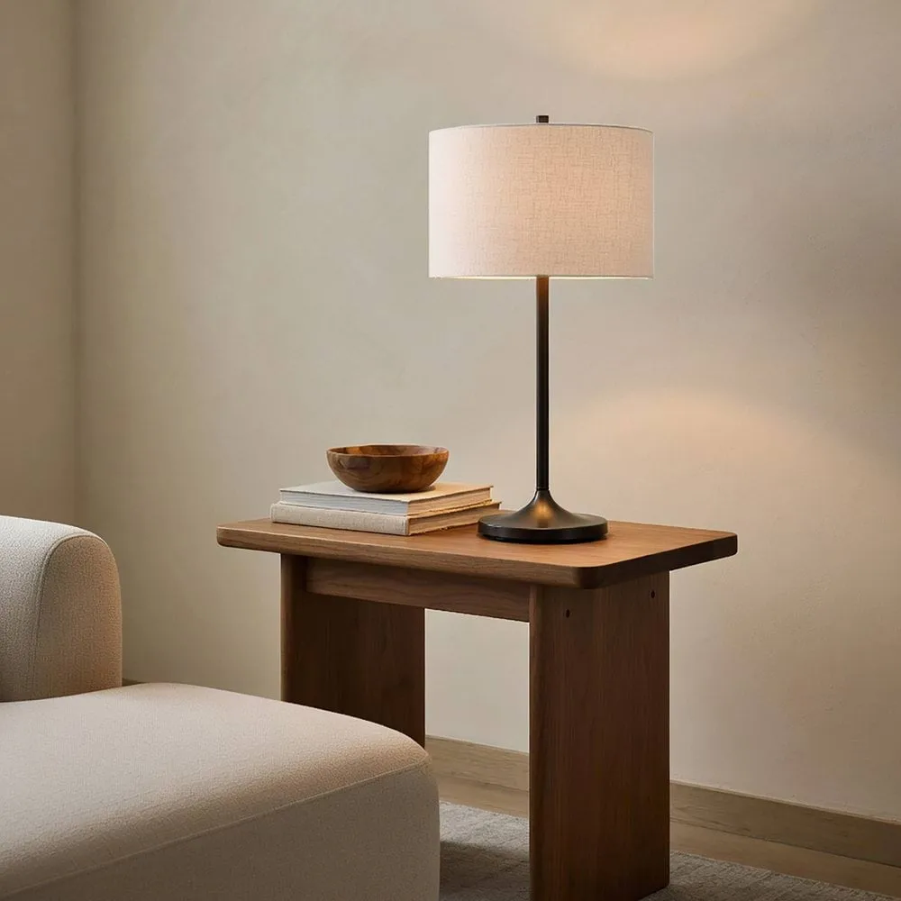 Lampe de table Soft, Lin blanc-bronze métallique, Ø34x64 cm Belid