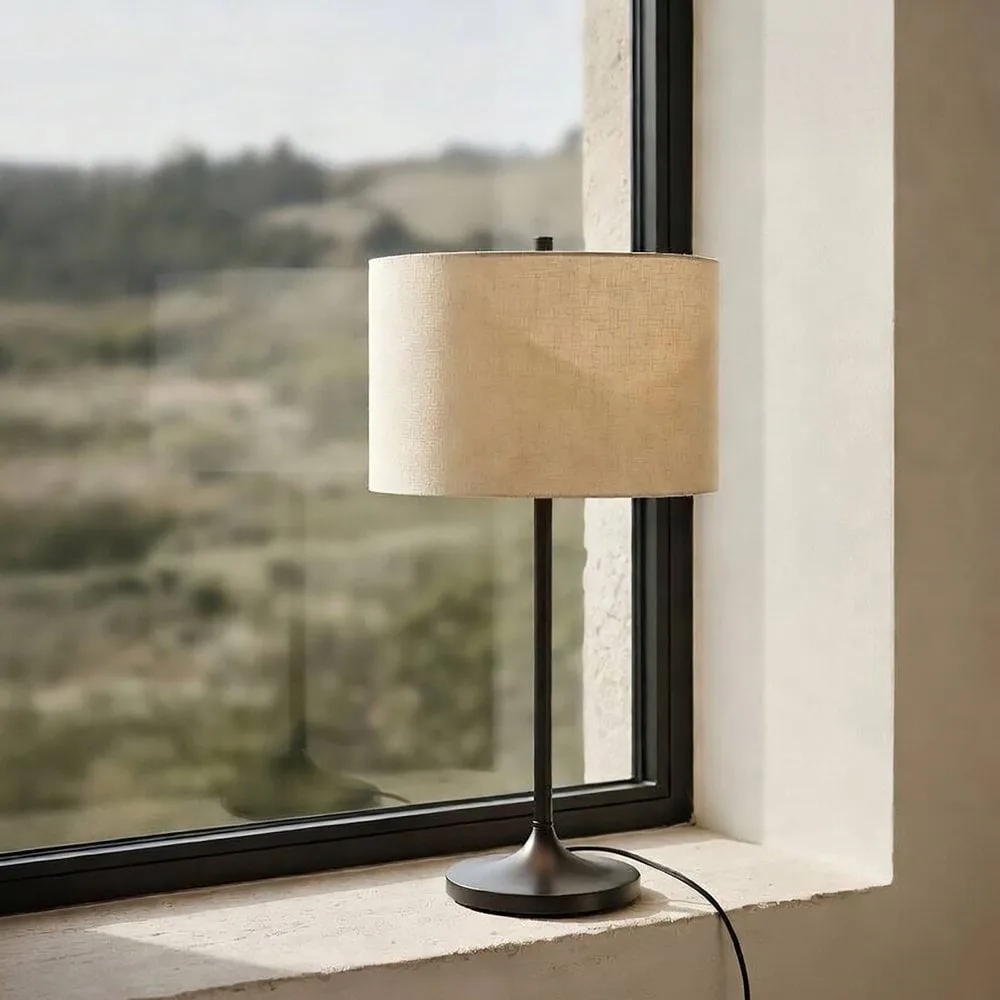 Lampe de table Soft, Lin naturel-bronze métallique, Ø34x64 cm Belid